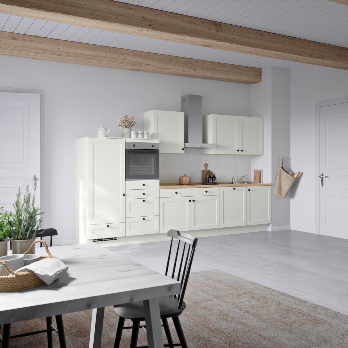 Küchenblock Cascada Low m. Geräten Weiß - Eichefarben/Schwarz, MODERN, Holzwerkstoff/Metall (360cm) - Nobilia