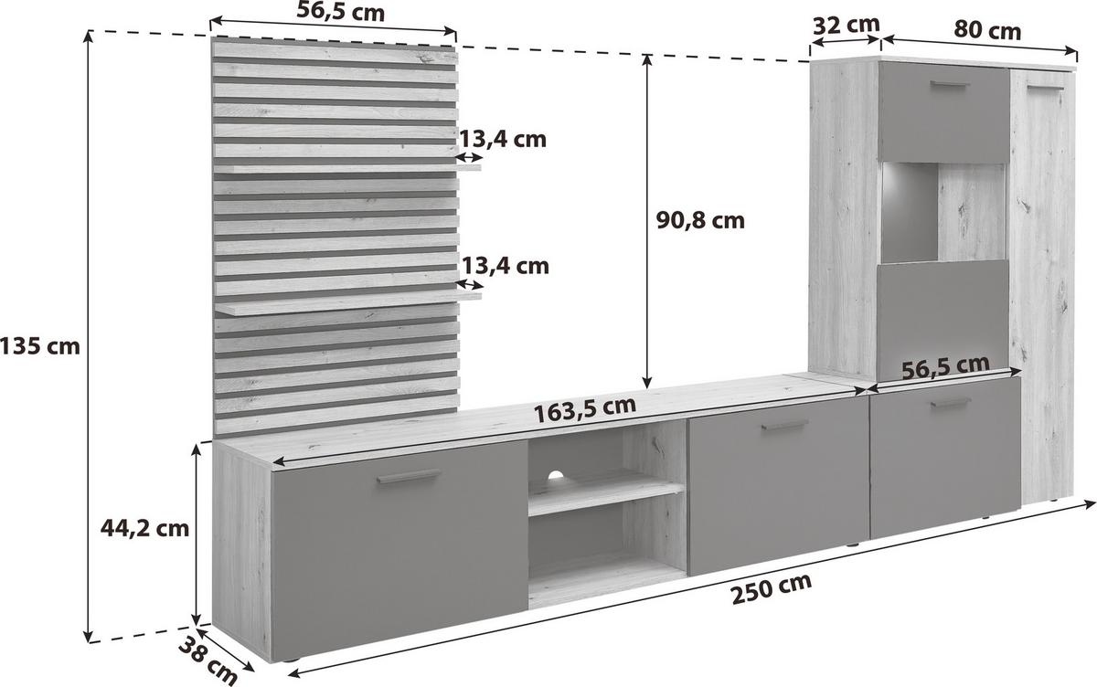Dnevni Regal Heathrow, Barva Hrasta, Bela - črna/bela, Design, umetna masa/steklo (250/135/38cm) - MID.YOU