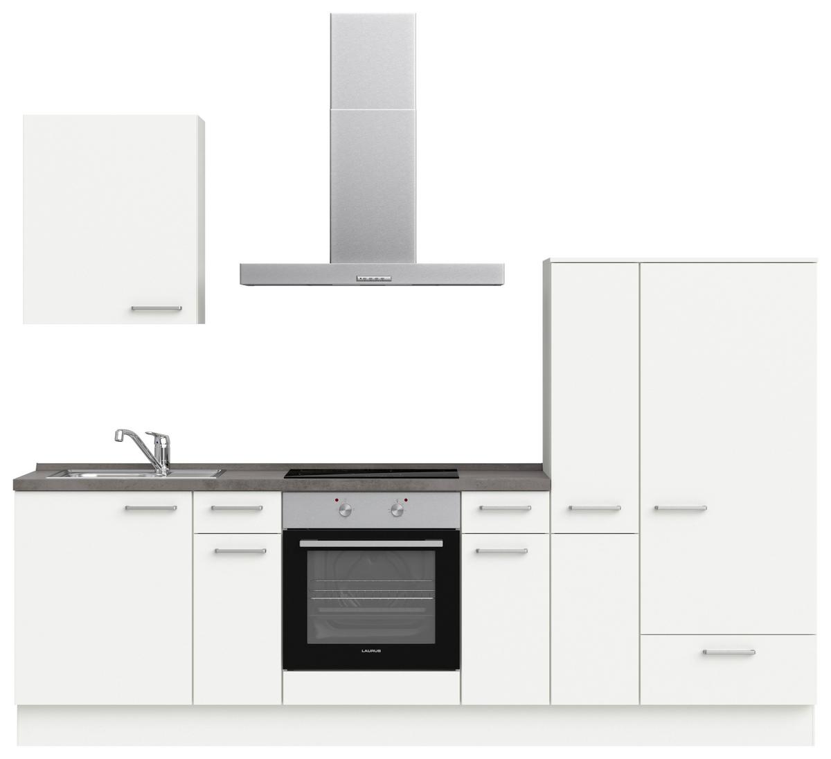 Küchenblock Touch Low m. Geräten Weiß - Schieferfarben/Edelstahlfarben, MODERN, Holzwerkstoff/Metall (270cm) - Nobilia