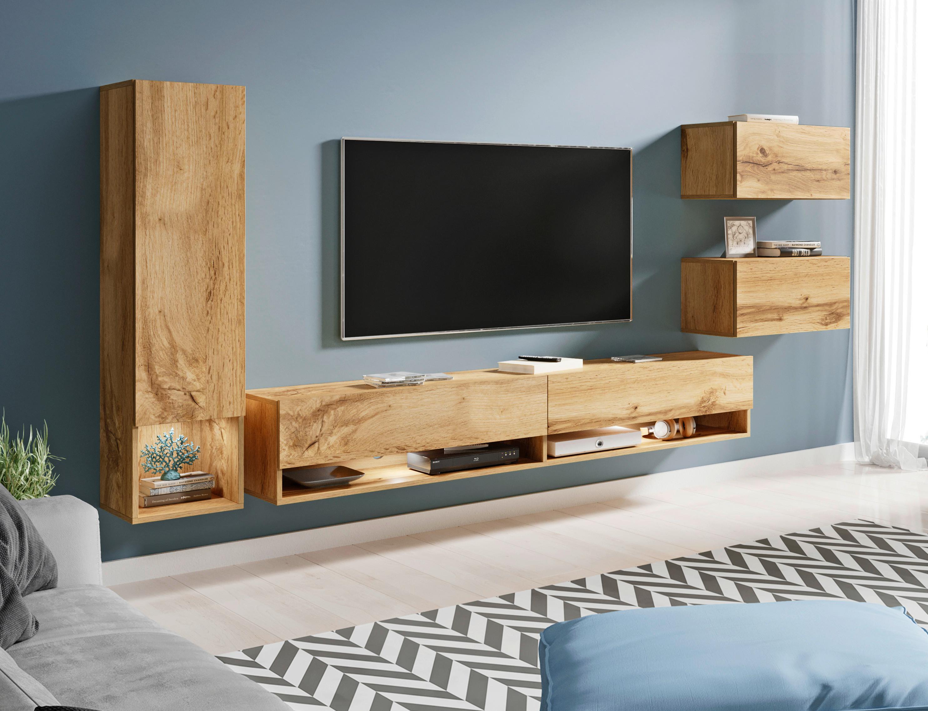 Dnevni Regal Amadeo, Barva Hrasta, Led, 4-Delno - hrast wotan/bela, Trendi, leseni material (270/130/32,5cm) - P & B