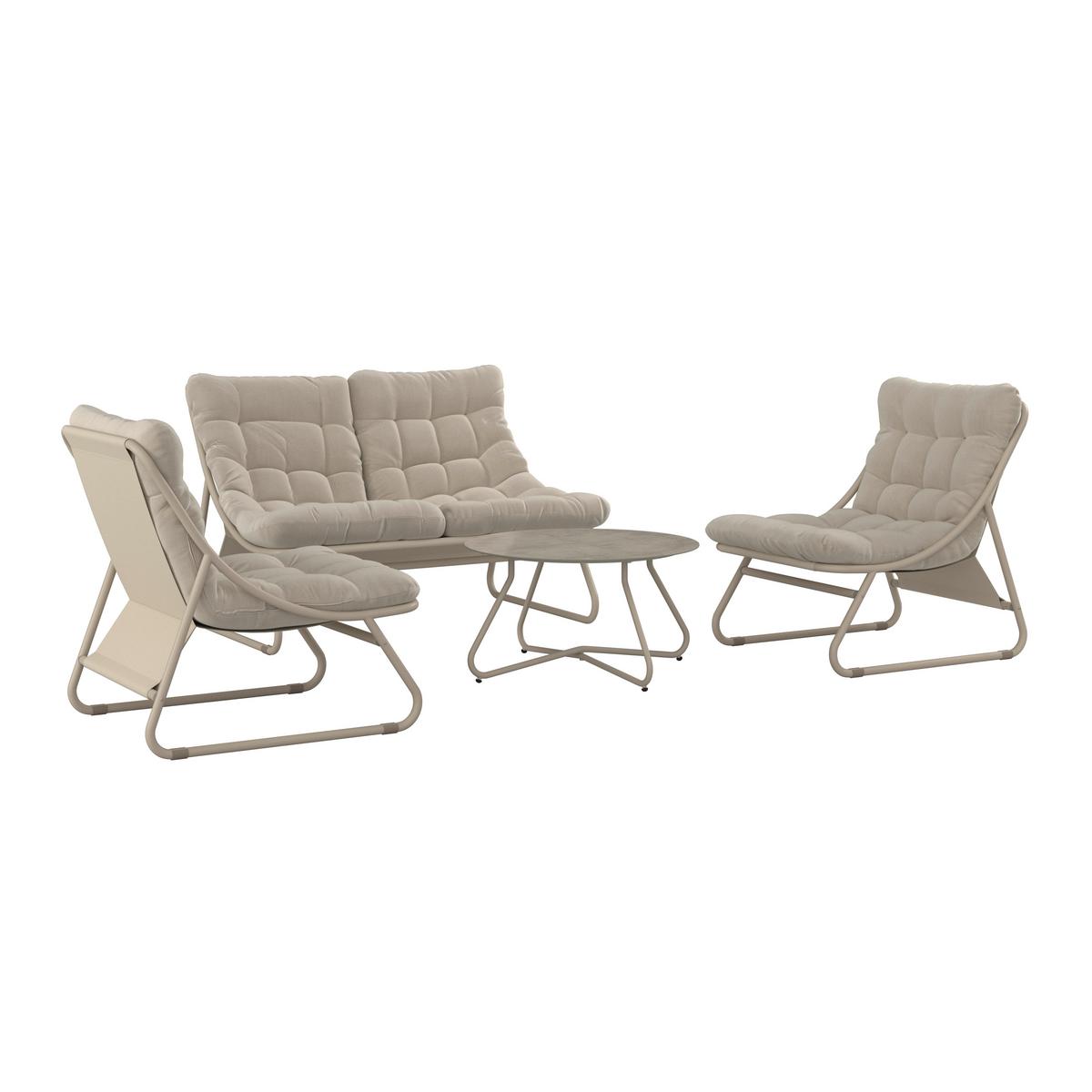 Gartenset Samba Beige, 4-teilig - Beige, MODERN, Glas/Textil (131/85,5/89cm) - Mömax