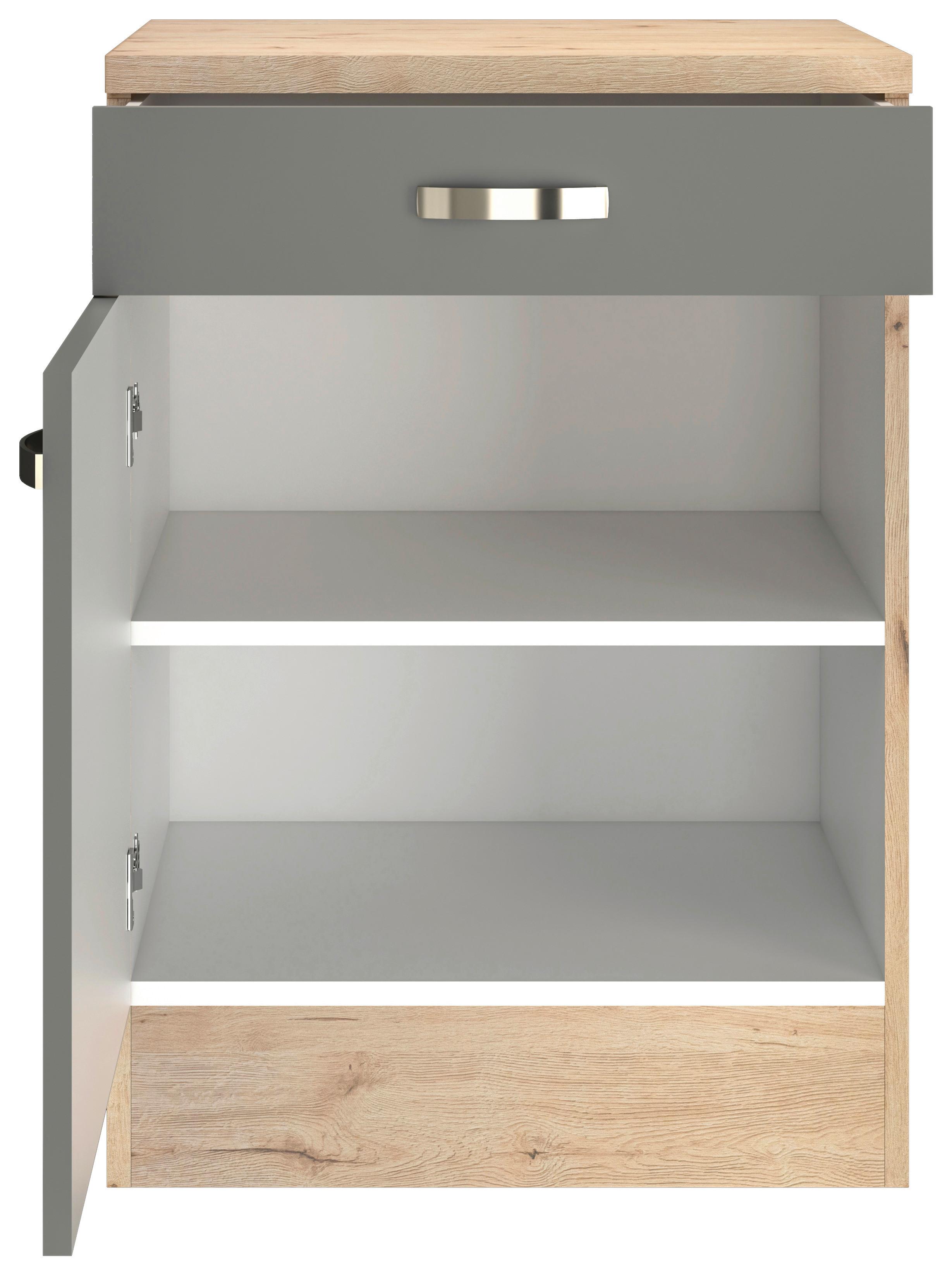 Küchenunterschrank Shadow ca. 60x85x60 cm Grau/Eiche - Edelstahlfarben/Dunkelgrau, MODERN, Holzwerkstoff/Metall (60/85/60cm) - FlexWell