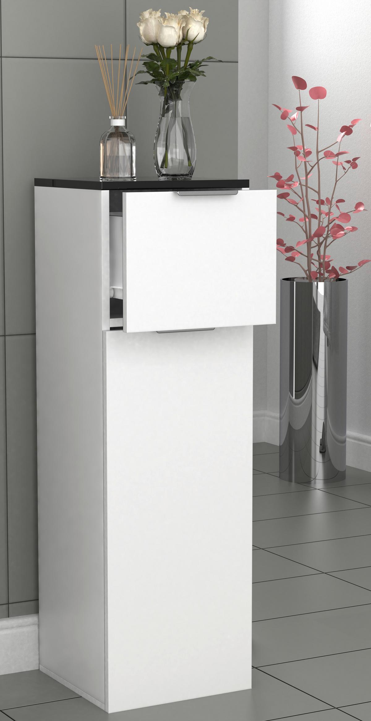 Highboard Donali ca. 30x95 cm Weiß/Schwarz - Silberfarben/Schwarz, MODERN, Holzwerkstoff/Kunststoff (30/95/30cm) - MID.YOU