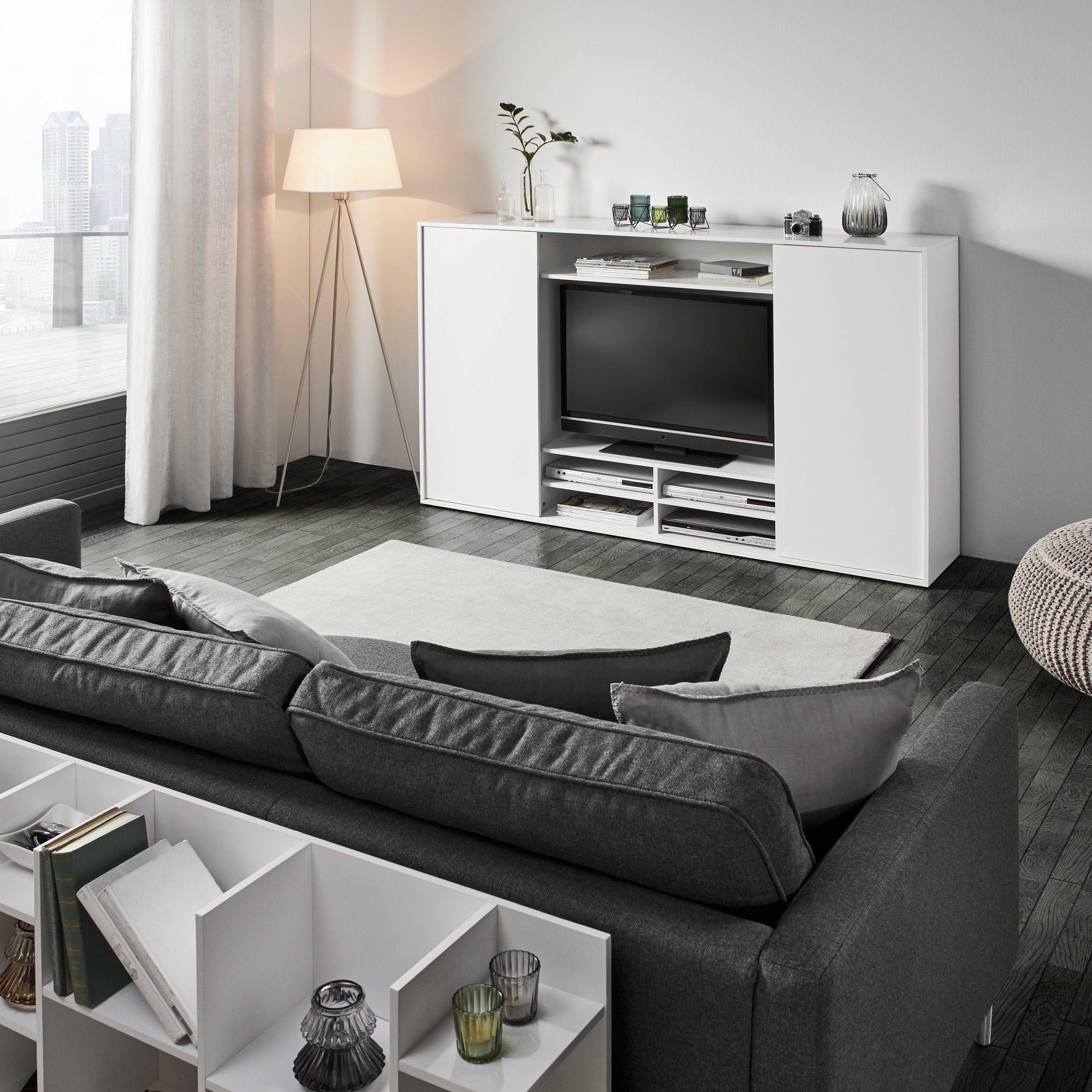 Wohnwand in Weiß 'Basic' - Weiß, MODERN, Holz (187/111,5/36cm) - Bessagi Home