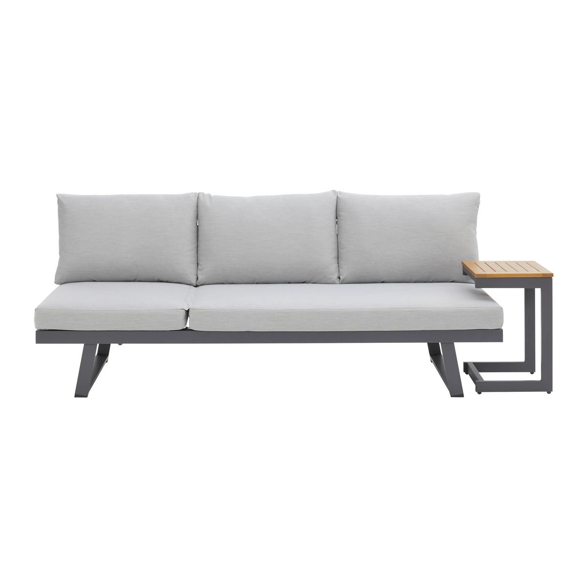 Gartenliege Loan Grau Holz Metall/Outdoorstoff +Tisch - Dunkelgrau/Anthrazit, MODERN, Holz/Textil (210/84/78cm) - Bessagi Garden