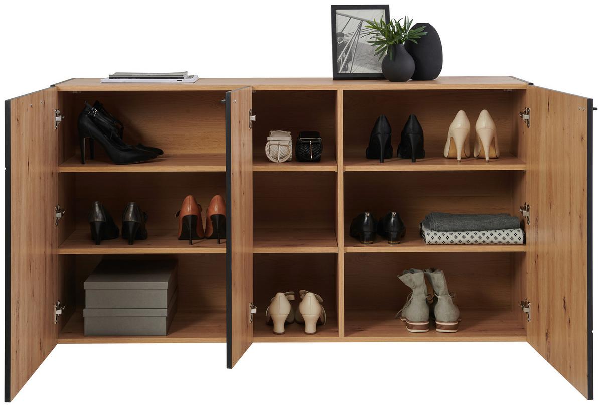 WISZĄCA SZAFKA NA BUTY TIKAH - czarny/dąb artisan, Modern, materiał drewnopochodny/metal (150,8/80/41,5cm) - Xora