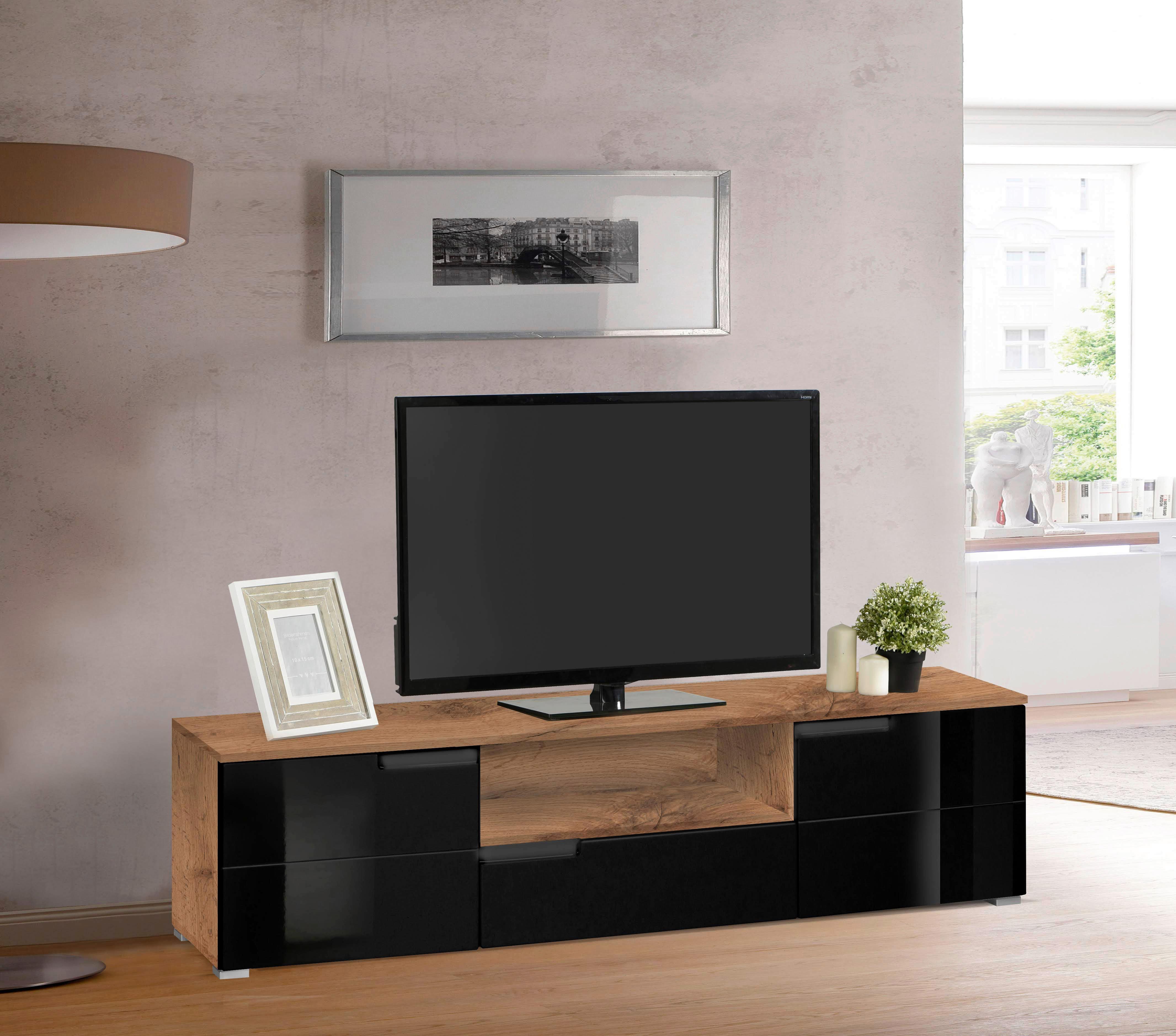 Tv-elem Fekete-tölgy Szín Moon - fekete/tölgyfa, Modern, faalapú anyag (165/42/40cm)