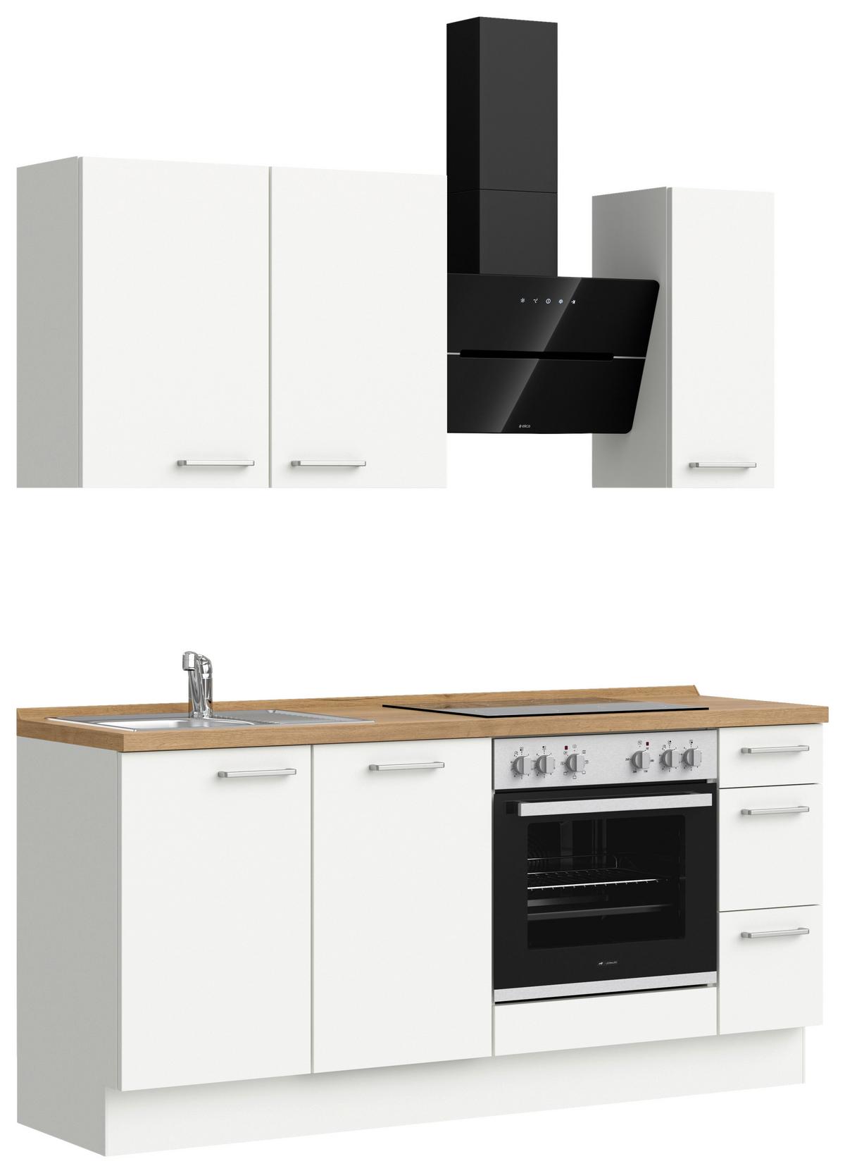 Küchenblock Touch High m. Geräten Weiß - Edelstahlfarben/Eichefarben, MODERN, Holzwerkstoff/Metall (180cm) - Nobilia