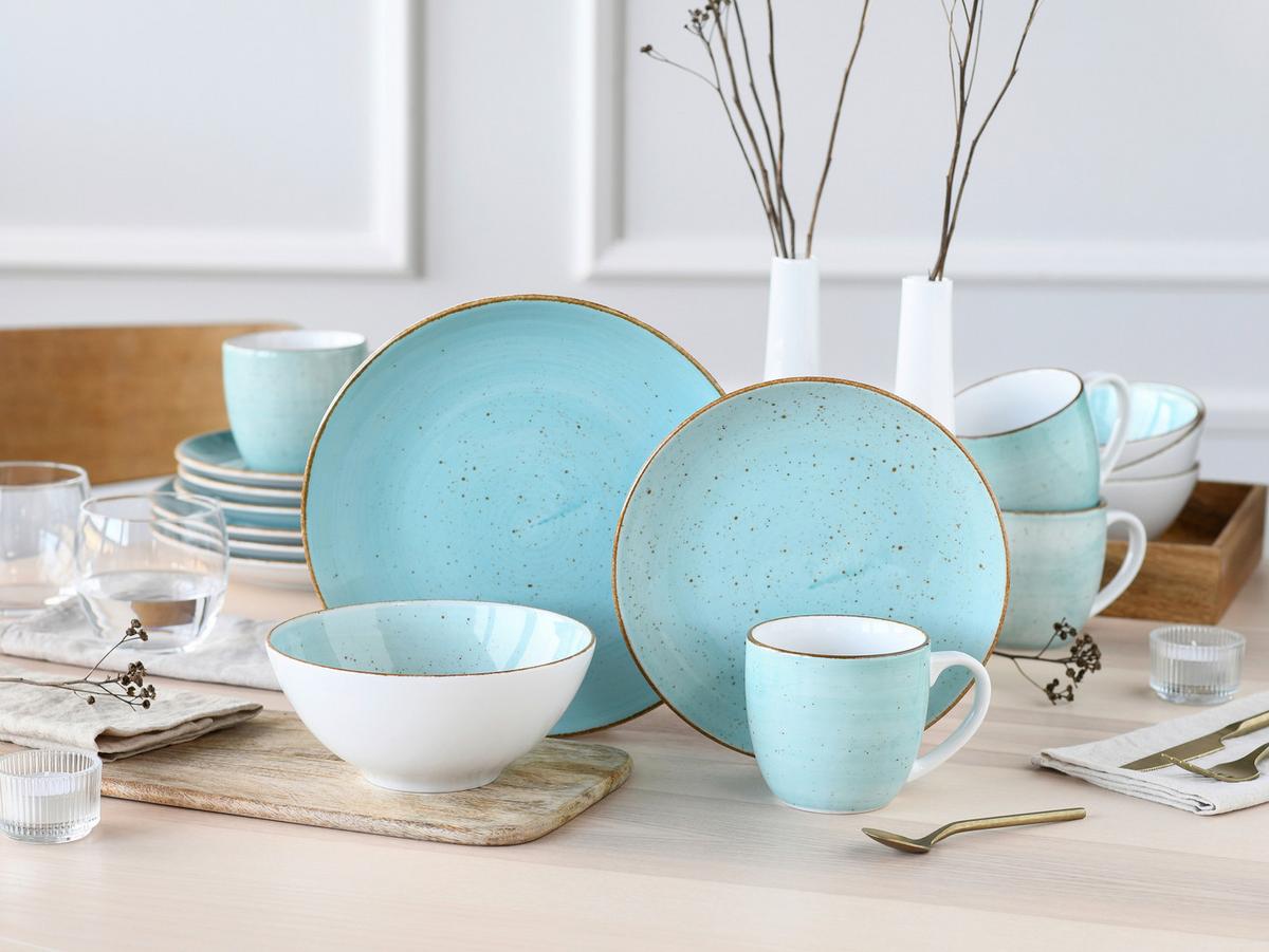 Kombinirani Servis Vintage Nature Aqua, 16-Delni - svetlo modra/bela, Basics, keramika - Creatable