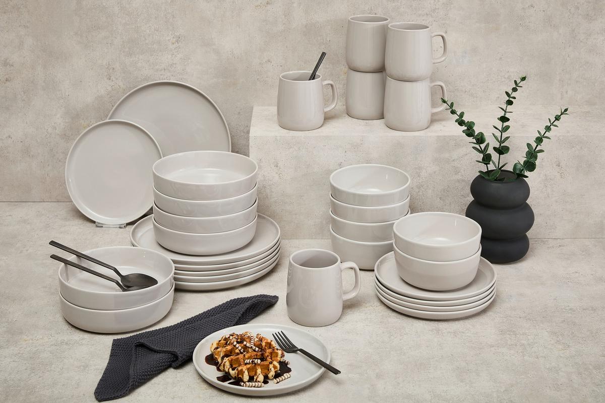 SERWIS OBIADOWO-ŚNIADANIOWY COLORI GRIGIO - szary, Trend, ceramika - Novel