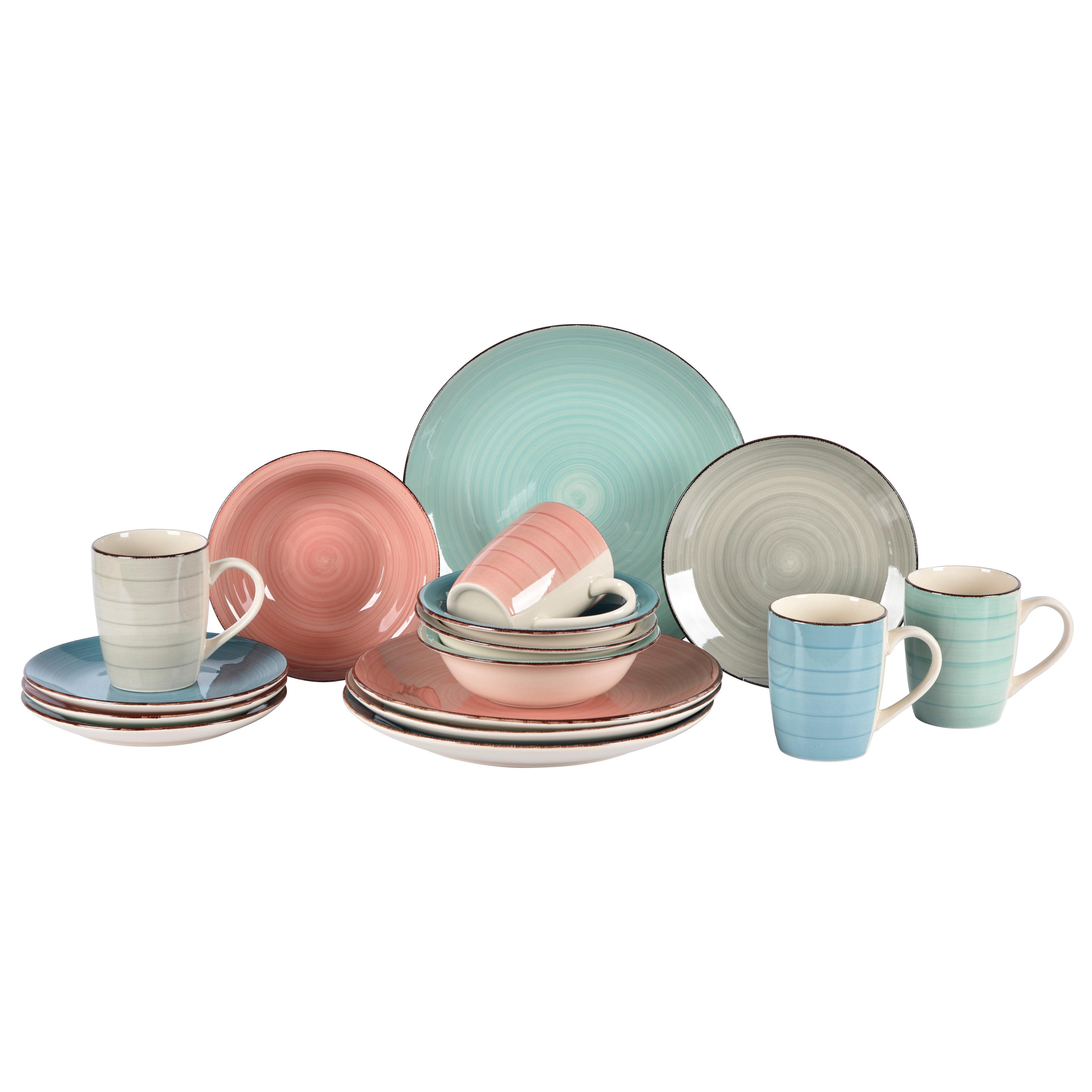 Kombiservice Verona Multicolor 16-teilig - Blau/Pink, KONVENTIONELL, Keramik - Mömax