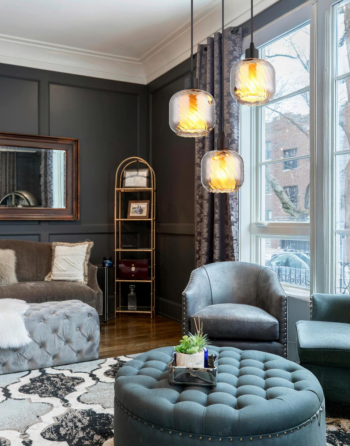 HÄNGELEUCHTE 15754-3H  XIA - Opal/Schwarz, Design, Glas/Kunststoff (35/120cm) - Globo