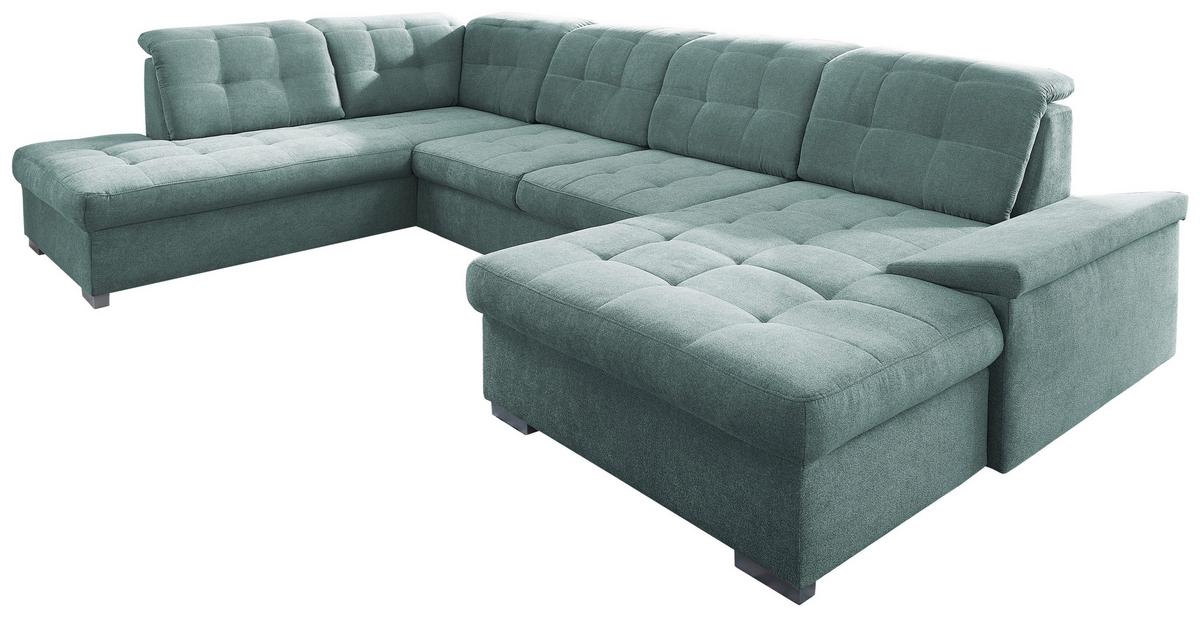 Wohnlandschaft Zira Mintgrün Nylon/Mikrofaser - Chromfarben/Mintgrün, Design, Kunststoff/Textil (212/330/169cm) - Livetastic