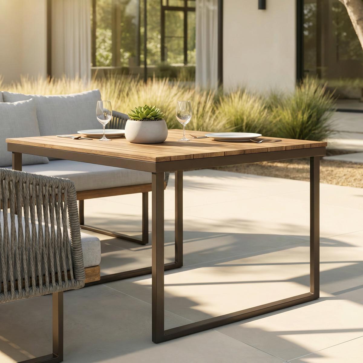 Dining-Loungeset Viola Grau Outdoorstoff/Metall/Holz - Hellgrau/Schwarz, MODERN, Holz/Kunststoff (228/75/75cm) - Bessagi Garden