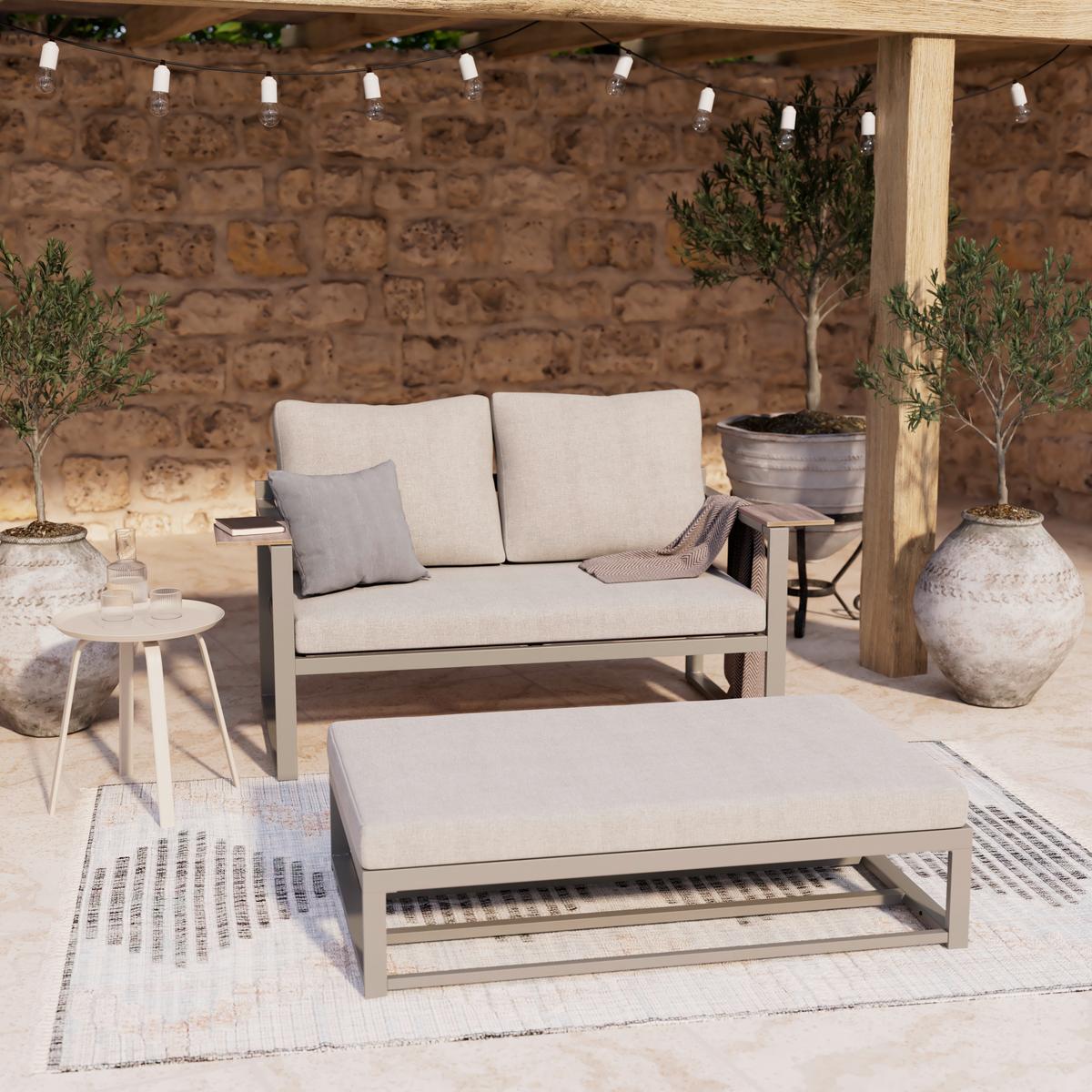 KOMPLET MEBLI TARASOWYCH ROBBIE - beżowy/ciemnoszary, Modern, tworzywo sztuczne/metal (155/65/74cm) - Ambia Garden