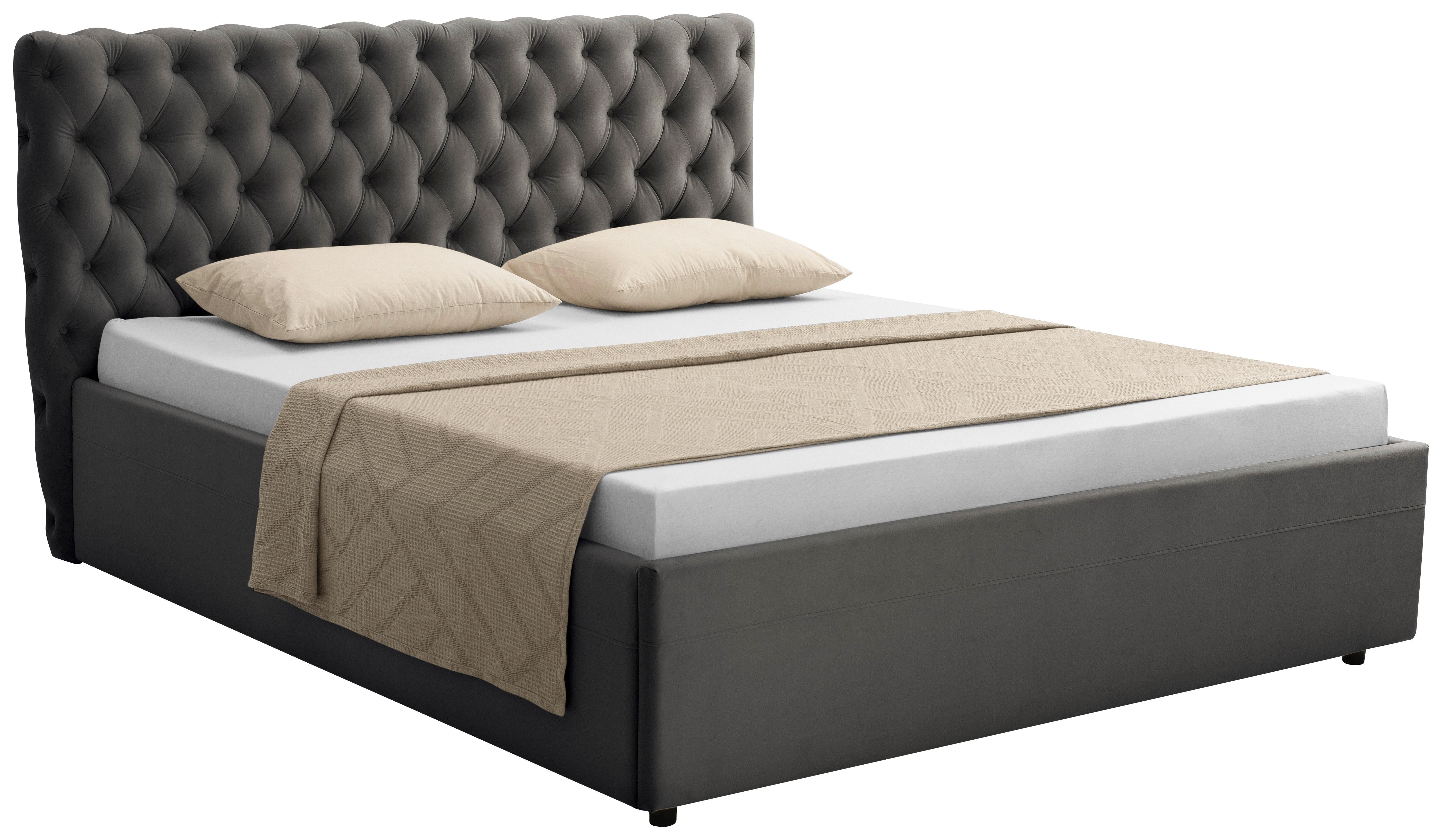 Polsterbett Katar Grau ca. 160x200cm - Schwarz/Grau, KONVENTIONELL, Textil (160/200cm) - Mömax