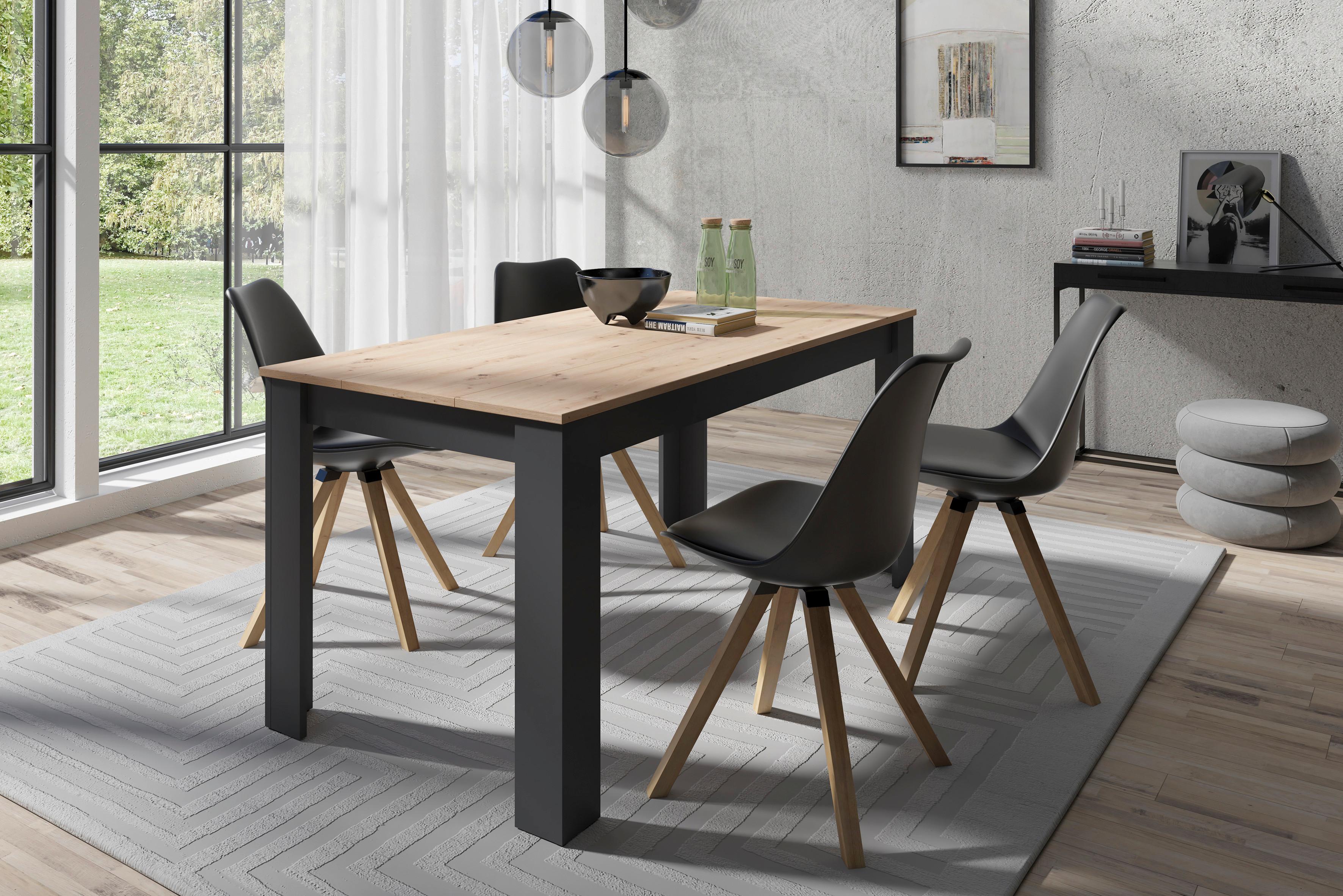 TISCHGRUPPE KIRA - Eichefarben/Schwarz, MODERN, Holzwerkstoff/Kunststoff - MID.YOU