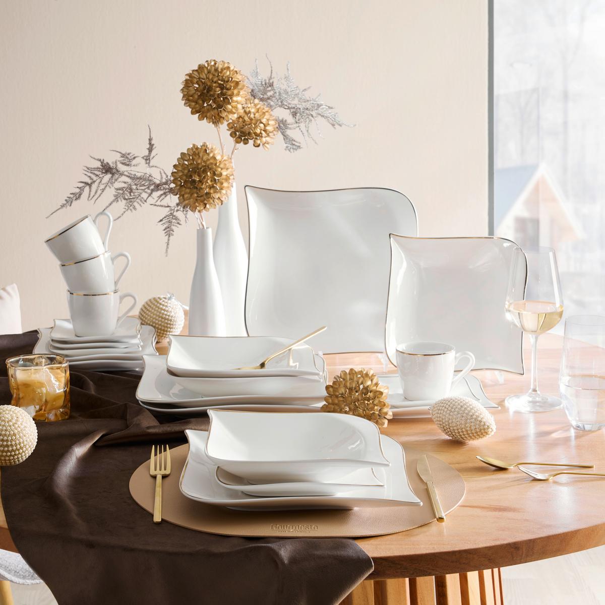 Kombiservice Goldline in Weiß/Gold 20-teilig - Goldfarben/Weiß, KONVENTIONELL, Keramik - Premium Living