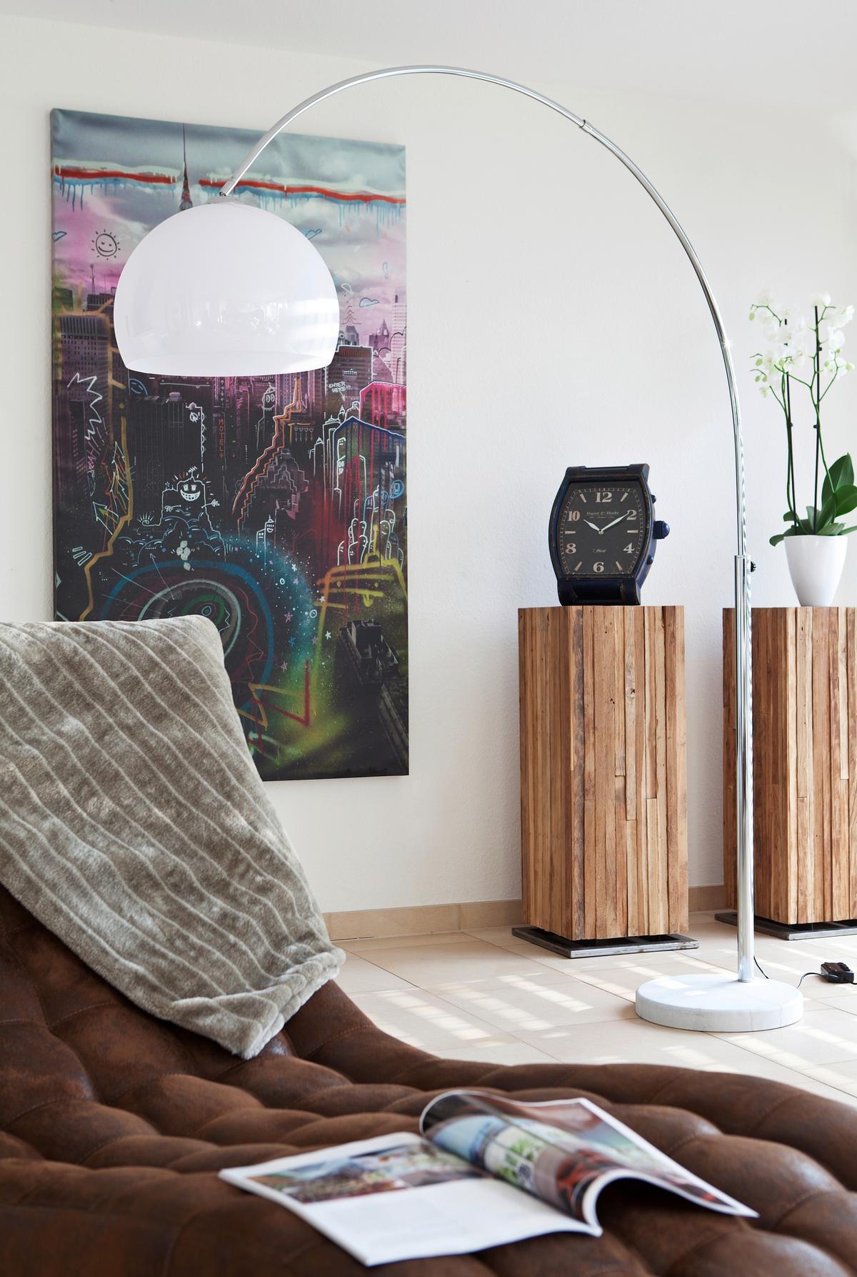 Svetilka V Obliki Loka Bogen - srebrne barve/bela, Design, kamen/kovina (155/208/40cm) - P & B