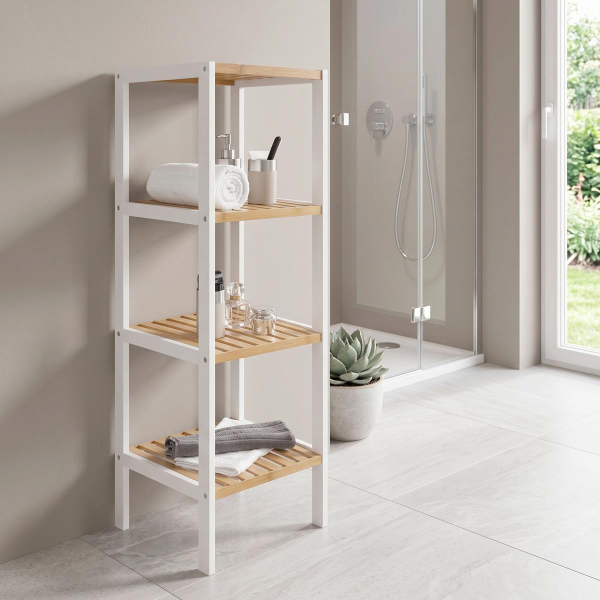 Etajeră Bambu - maro/alb, Modern, lemn/material pe bază de lemn (34/110/33cm) - Modern Living