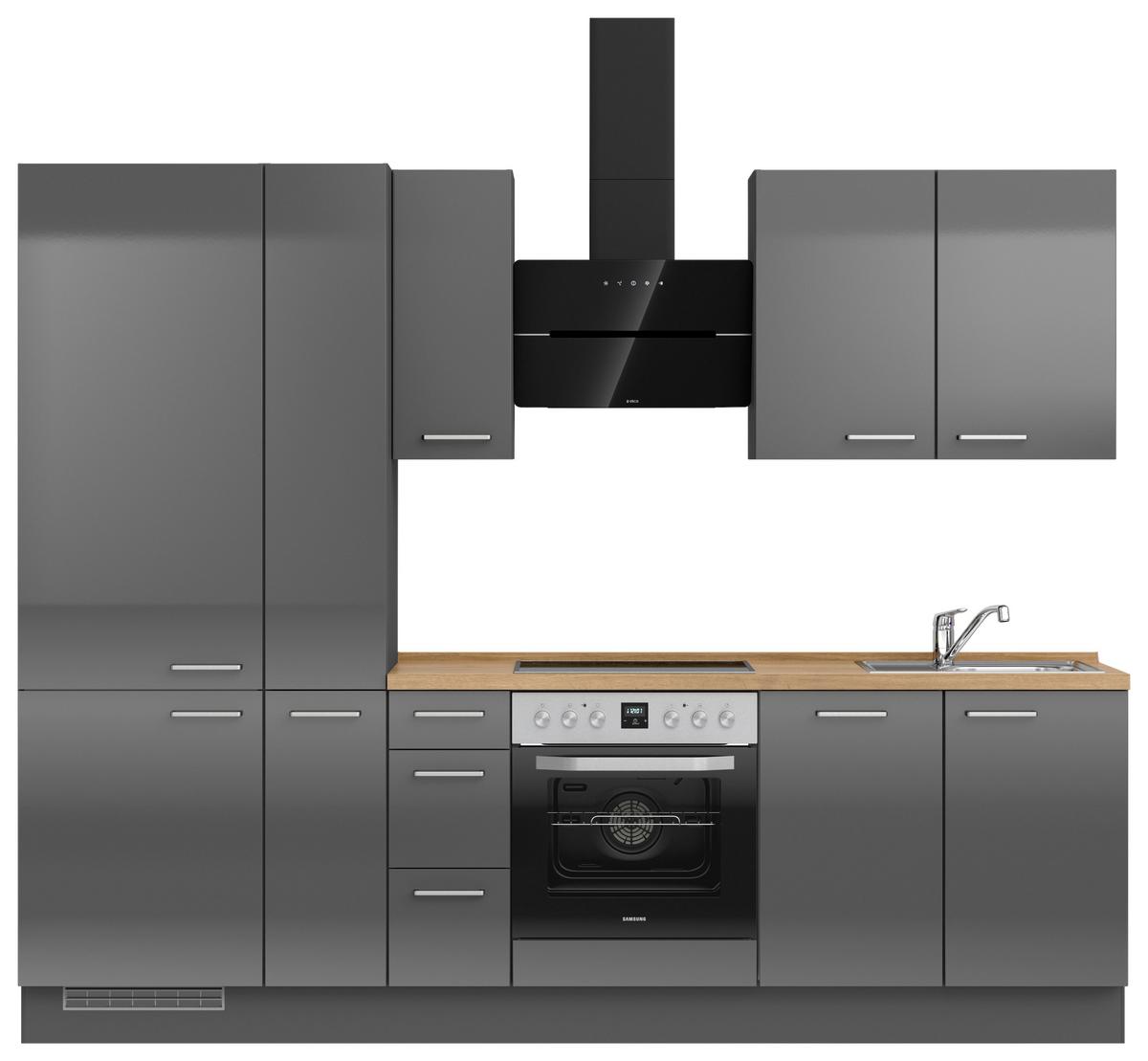 Küchenblock Flash m. Geräten Schieferfarben - Schieferfarben/Edelstahlfarben, MODERN, Holzwerkstoff/Metall (270cm) - Nobilia
