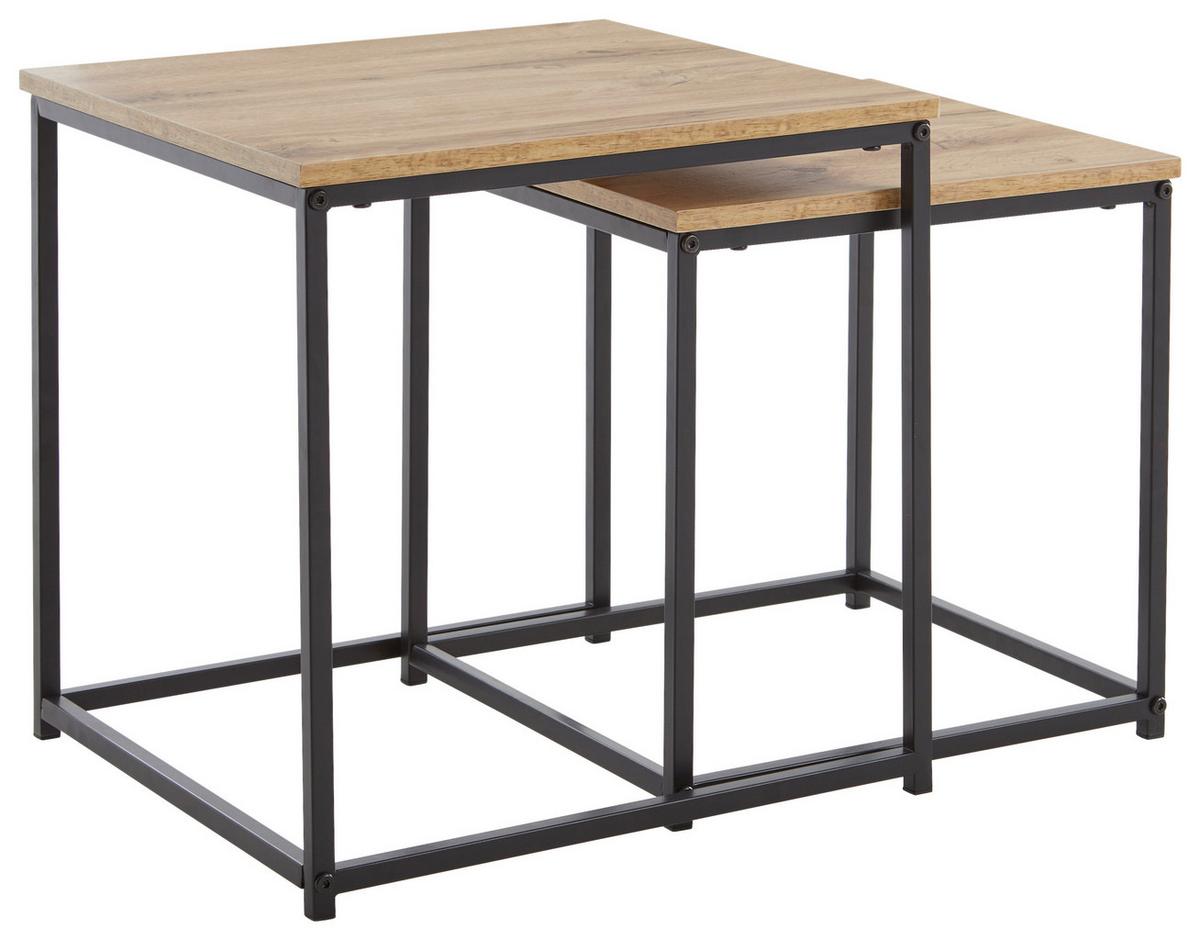 ZESTAW STOLIKÓW BOCZNYCH NICK - kolor dębowy/czarny, Trend, materiał drewnopochodny/metal (30-40/30-40/30-40cm) - Xora