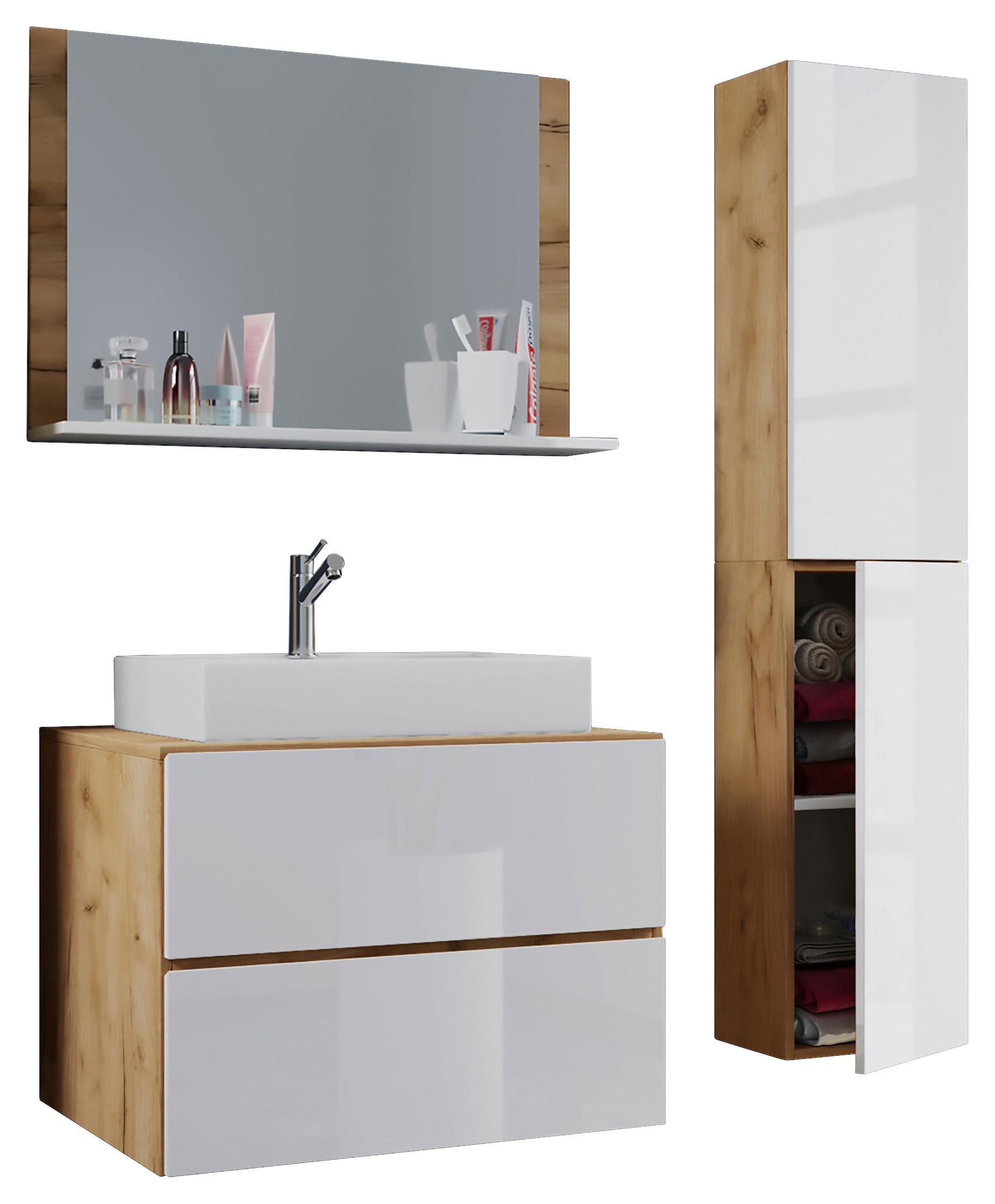 Badezimmer Lendas 4-tlg. ca. 94 cm Honigeiche - Honigeiche/Weiß, MODERN, Keramik/Holzwerkstoff (94cm) - MID.YOU