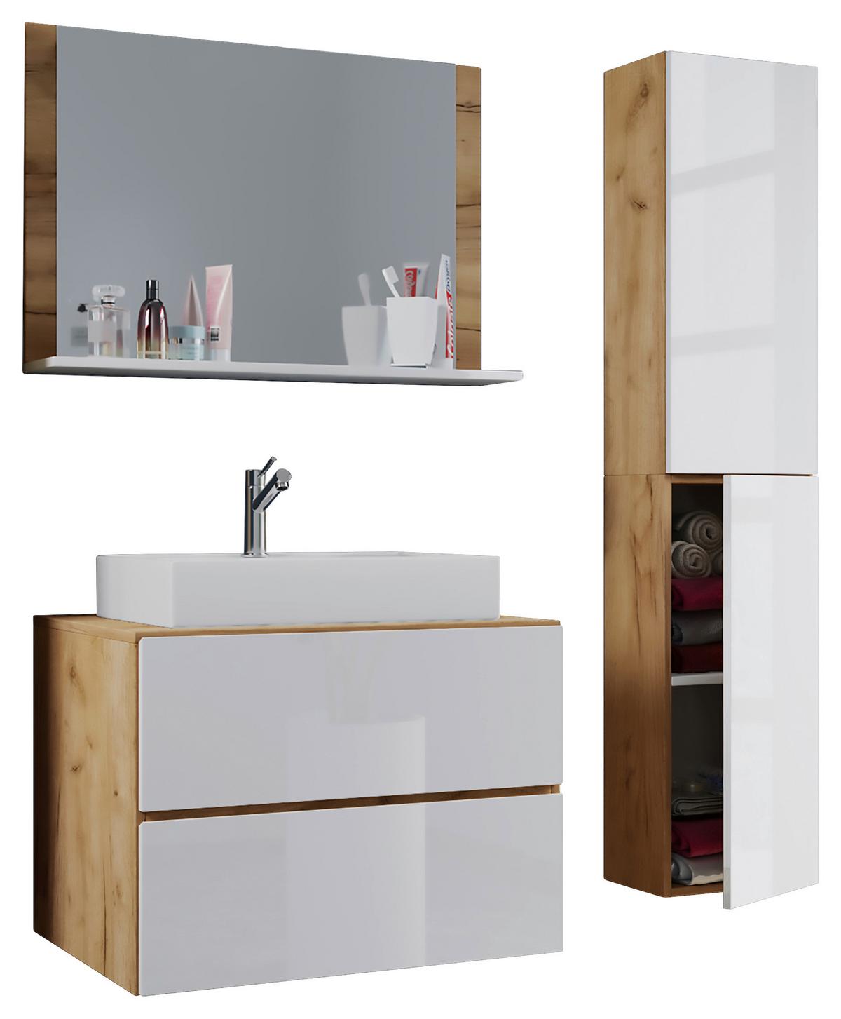 Badezimmer Lendas 4-tlg. ca. 94 cm Honigeiche - Honigeiche/Weiß, MODERN, Keramik/Holzwerkstoff (94cm) - MID.YOU