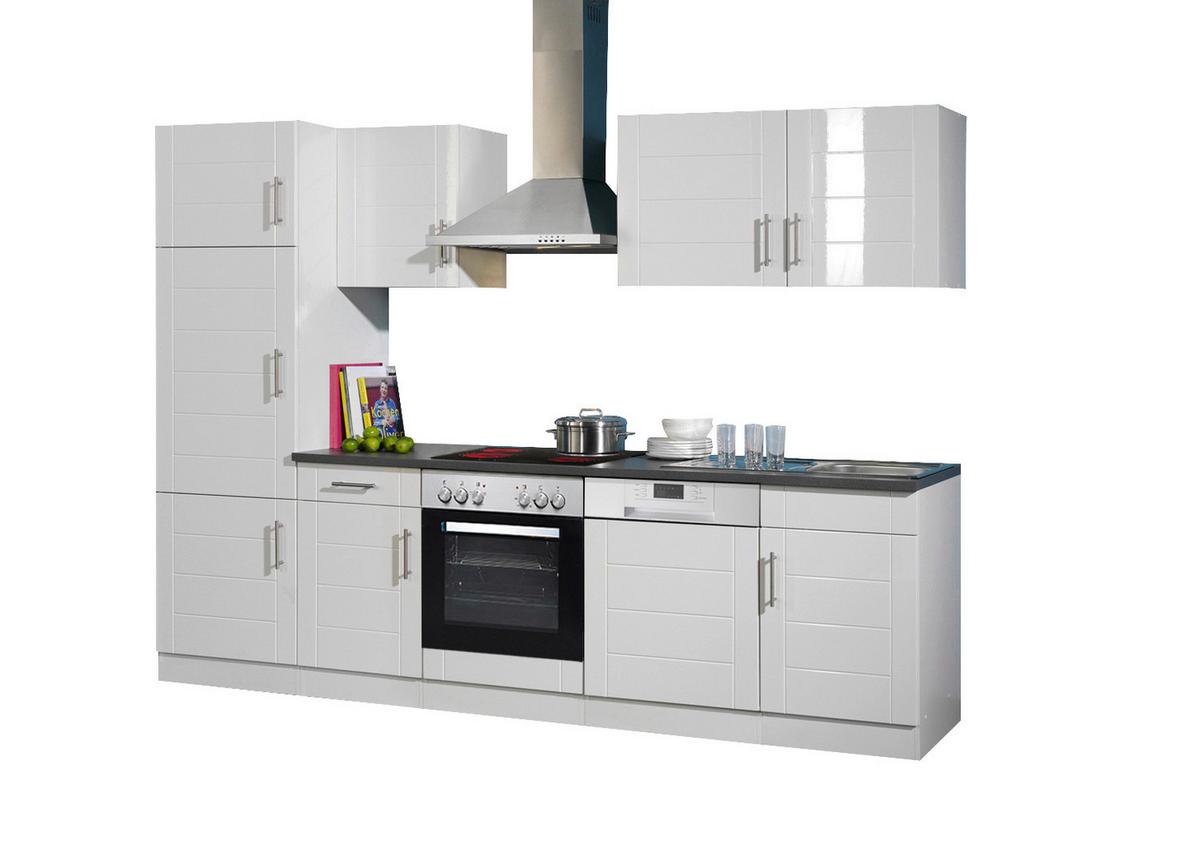 Küchenblock Nevada IV Weiß/Hochglanz mit Geräten - Chromfarben/Weiß Hochglanz, MODERN, Holzwerkstoff/Metall (280cm) - Held