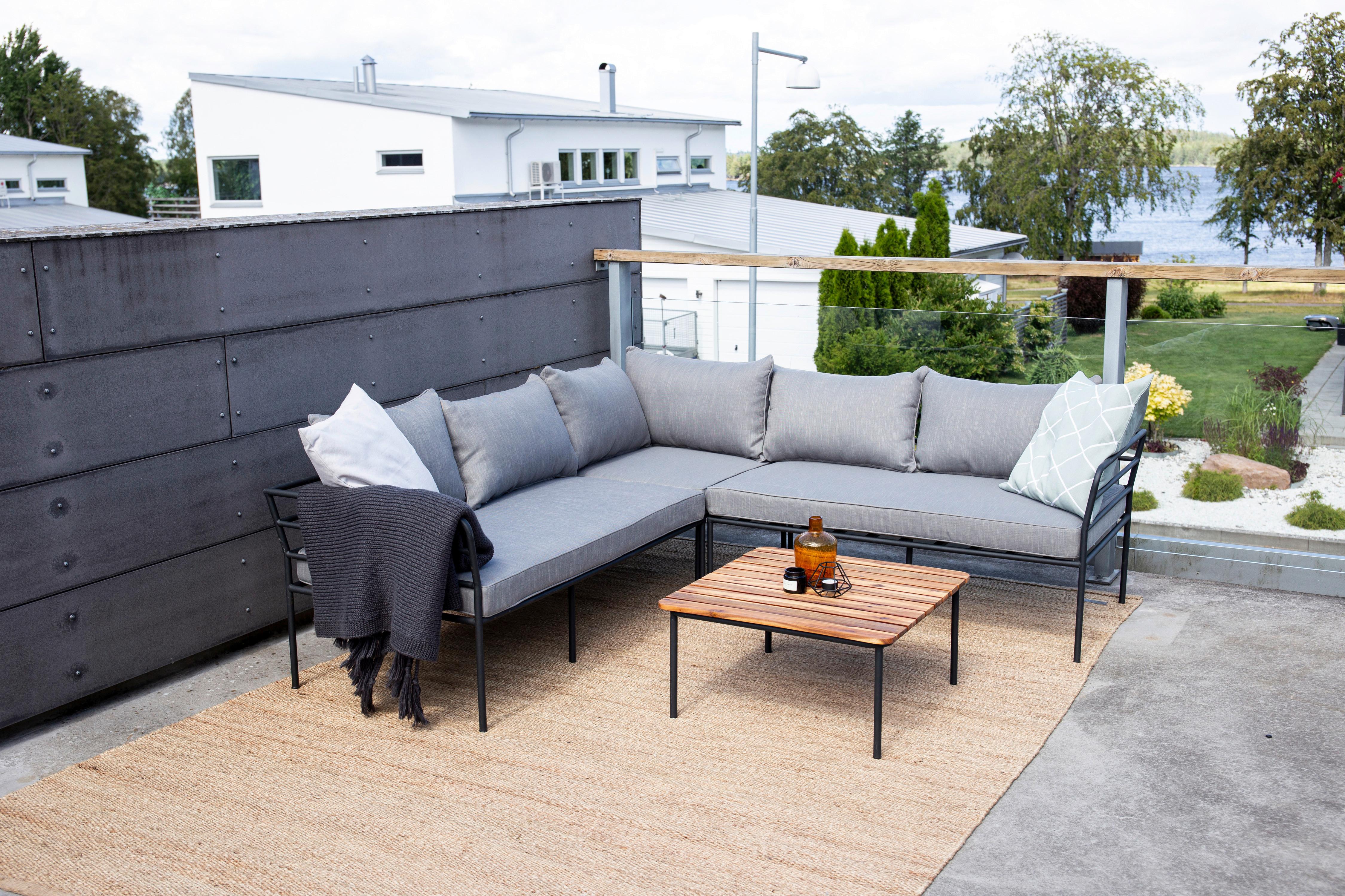 Loungegarnitur Penh Grau/Schwarz Tisch Akazie - Schwarz/Grau, KONVENTIONELL, Holz/Metall - Gardenson