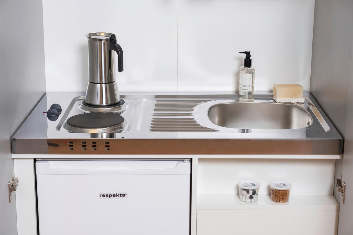 Schrankküche Economy Schwarz mit Geräte B: ca. 104 cm - Edelstahlfarben/Silberfarben, MODERN, Holzwerkstoff/Metall (104/193/67cm) - Respekta