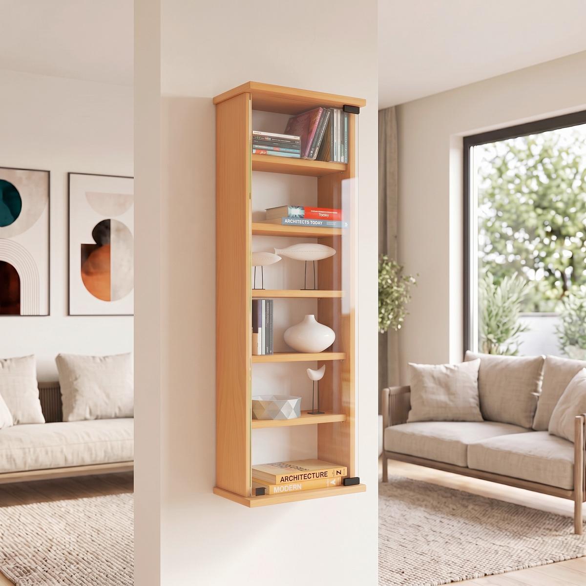 CD-Regal Loposa in Buchefarbe, B: 31 cm - Buchefarben, KONVENTIONELL, Glas/Holzwerkstoff (31/91,5/18cm) - MID.YOU