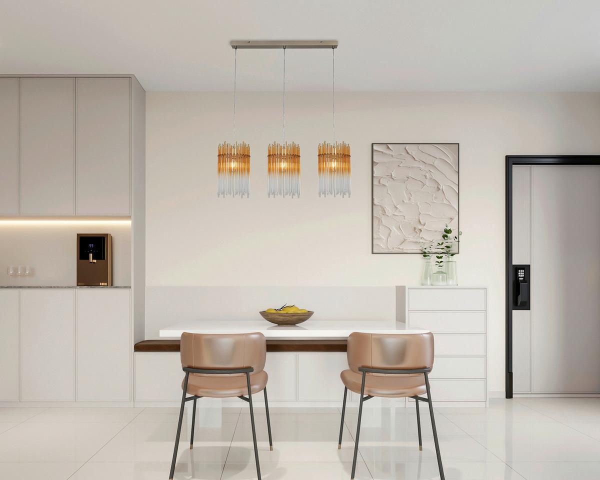 Hängeleuchte Stab Transparent/Bernstein max. 40W - Champagner/Transparent, MODERN, Glas/Kunststoff (81/20/150cm)