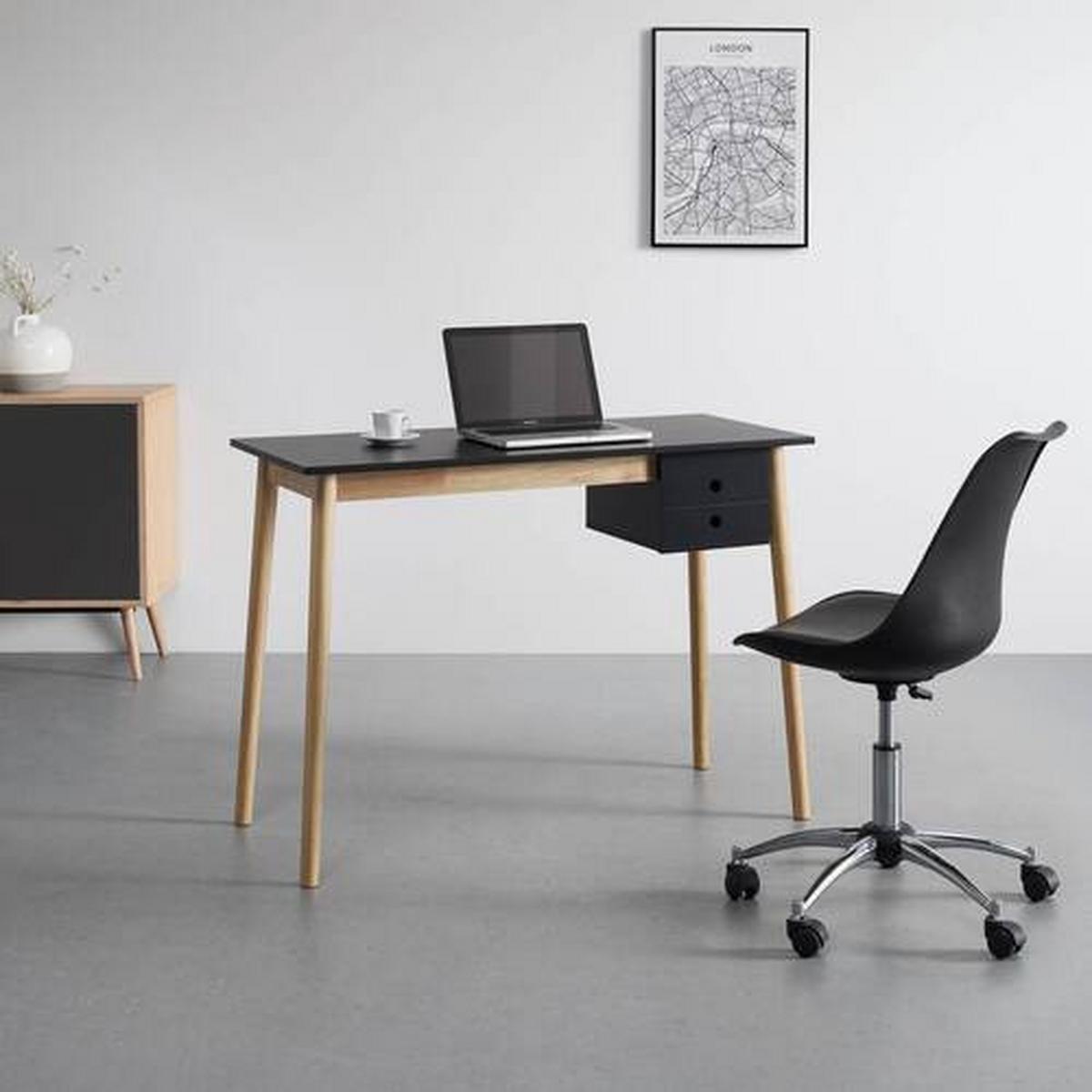 Schreibtisch Melanie Schwarz Echtholz/MDF ca. 160x48 cm - Schwarz/Naturfarben, MODERN, Holz (106/48/77cm) - Bessagi Home