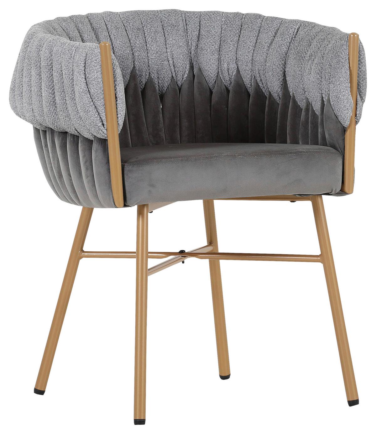 KRZESŁO Z PODŁOKIETNIKAMI TWISTY - kolor złoty/szary, Design, metal/tkanina (65/76/60cm) - Ambia Home