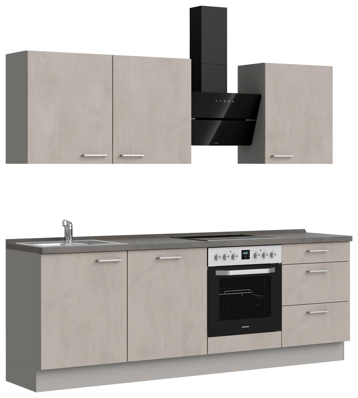Küchenblock Riva High m. Geräten Grau - Schieferfarben/Edelstahlfarben, MODERN, Holzwerkstoff/Metall (240cm) - Nobilia