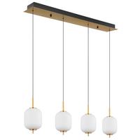 LED-Hängeleuchte Ewald Opal/Schwarz/Messing max. 26 W - Messingfarben/Opal, KONVENTIONELL, Glas/Kunststoff (94,5/13,5/220cm) - Globo