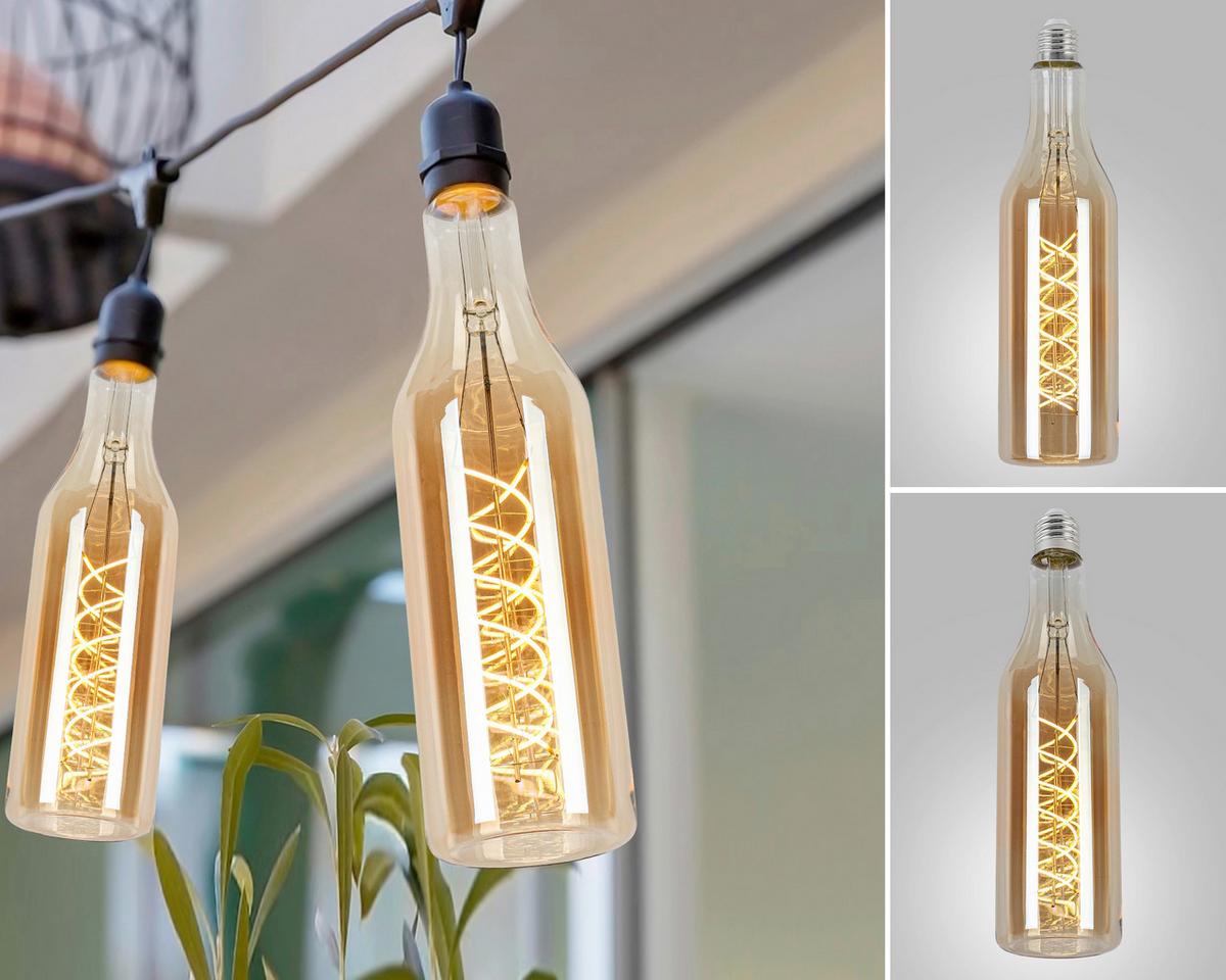 LED-Leuchtmittel Flasche Bernsteinfarben max. 4 Watt - Bernsteinfarben, Romantik / Landhaus, Glas/Metall (7,5/27,5cm) - Mömax