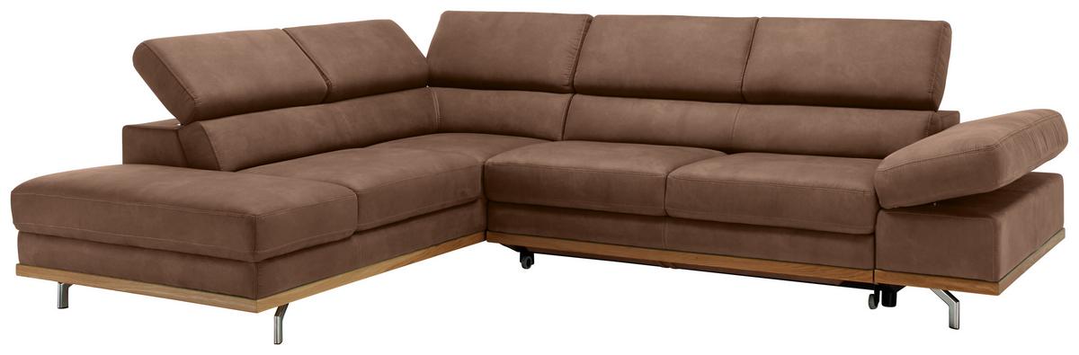Wohnlandschaft Carmen Braun mit Bettfunktion - Chromfarben/Braun, KONVENTIONELL, Holz/Textil (226/93/292cm) - Based