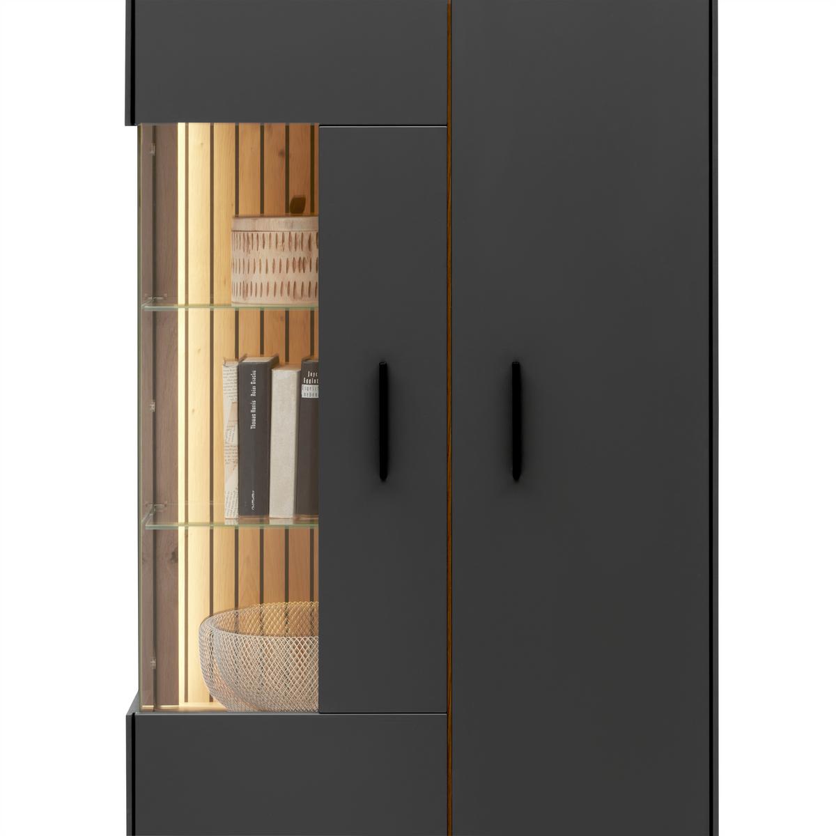 Vitrine Alara Eiche/Anthrazit - Schwarz, MODERN, Glas/Holzwerkstoff (76/192/35cm) - Mömax