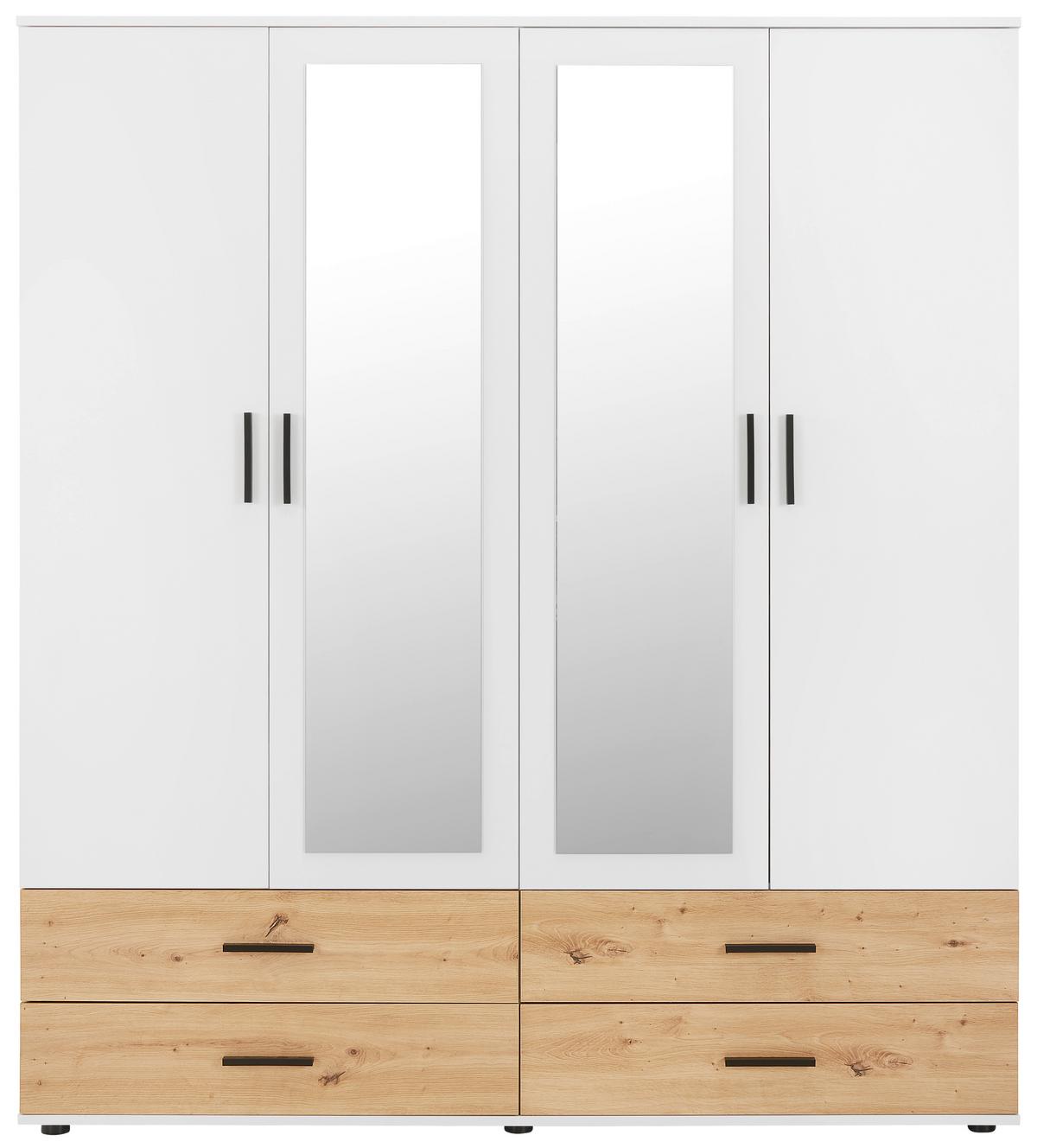 Kleiderschrank in Weiss/Eichefarben - Weiss/Schwarz, Konventionell, Holzwerkstoff/Kunststoff (168/188/52cm) - Mömax