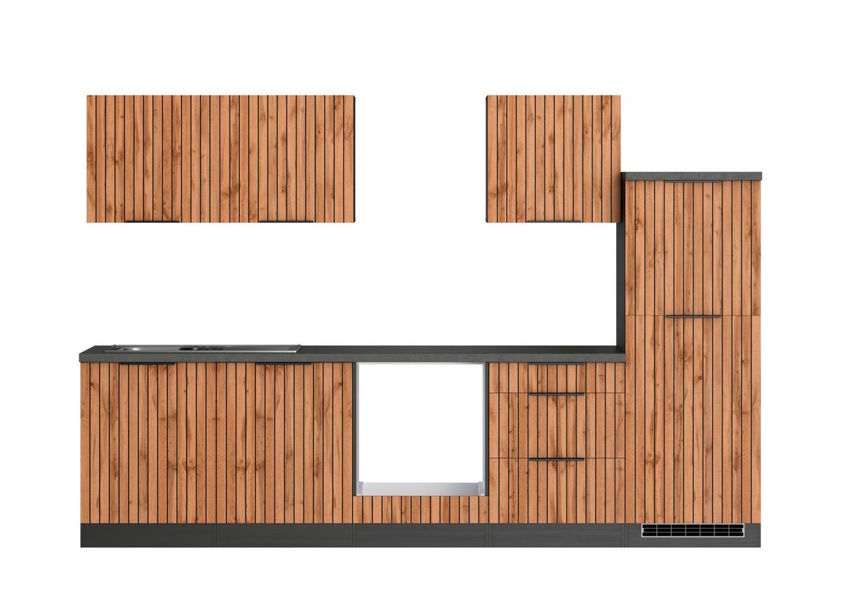 Küchenleerblock Liverpool o. Geräte Graphitfarben - Schieferfarben/Eiche Wotan, Basics, Holzwerkstoff/Metall (300cm) - Held