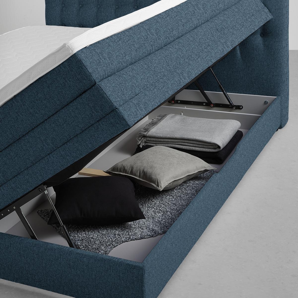 Boxspringbett Luzern Dunkelblau ca. 180x200cm - Schwarz/Dunkelblau, KONVENTIONELL, Kunststoff/Textil (180/200cm) - Premium Living