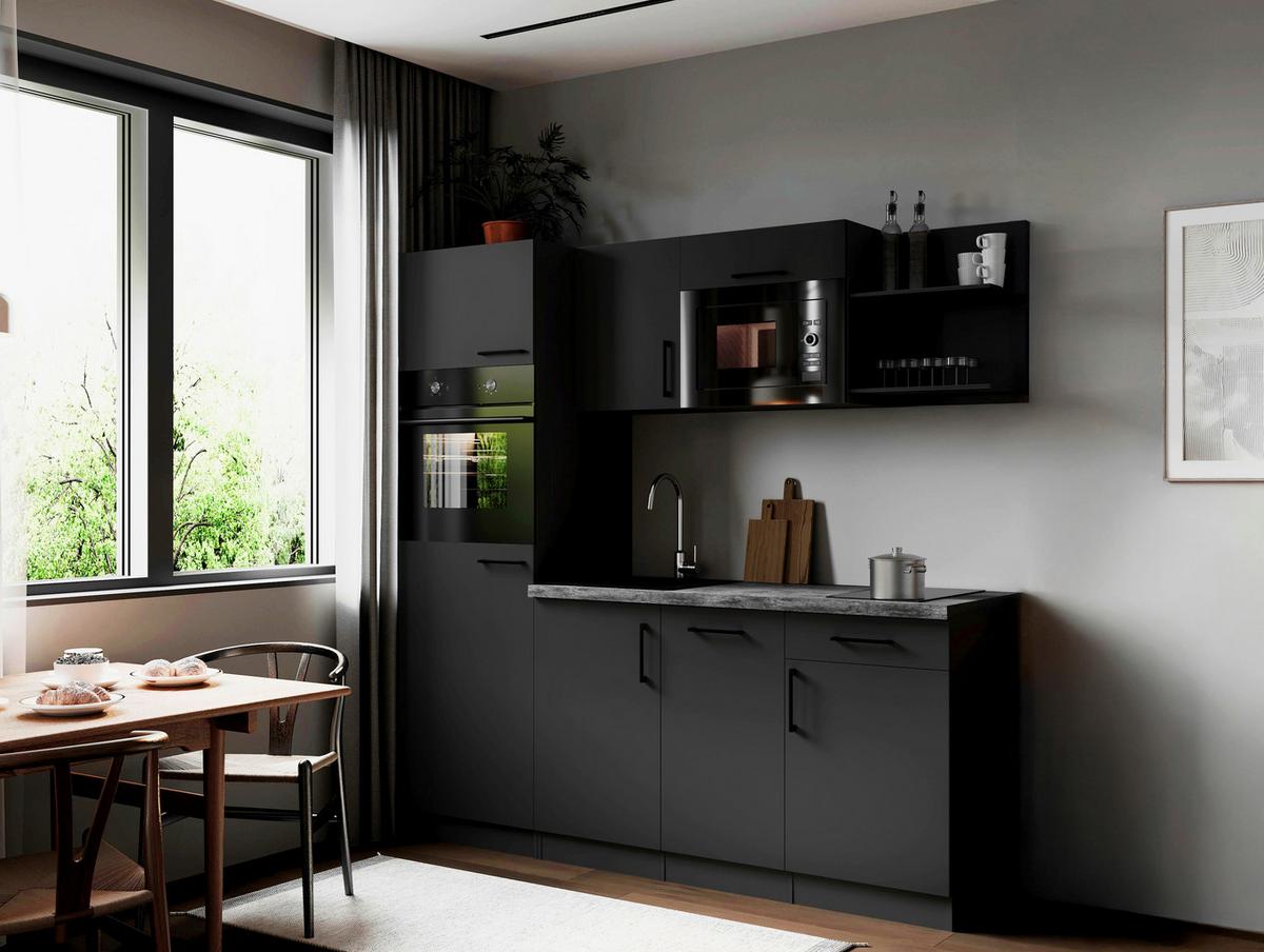 Küchenblock Oliver m. Geräten Grau - Grau, Trend, Holzwerkstoff/Metall (205cm) - Respekta