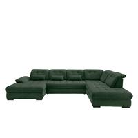 Wohnlandschaft Rigatti Dunkel Grün Cord mit Bettkasten - Dunkelgrün/Schwarz, MODERN, Textil/Metall (184/387/252cm) - Livetastic