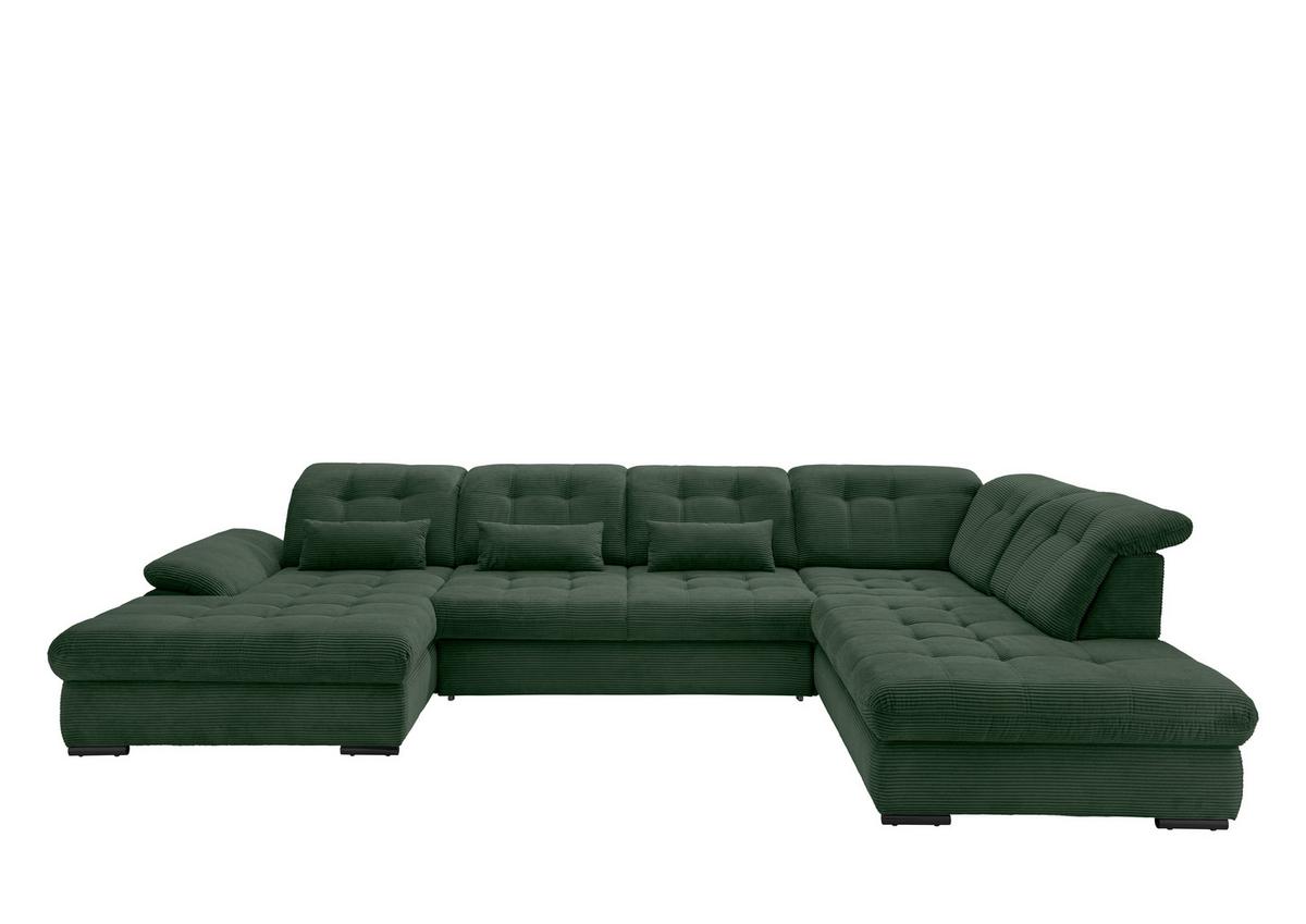 Wohnlandschaft Rigatti Dunkel Grün Cord mit Bettkasten - Dunkelgrün/Schwarz, MODERN, Textil/Metall (184/387/252cm) - Livetastic