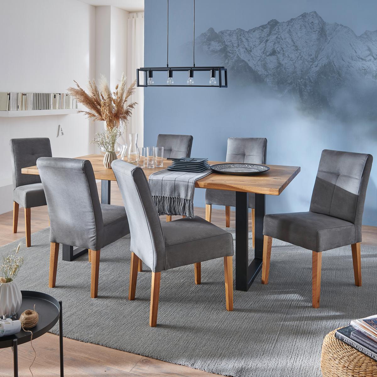 Masă sufragerie Rockford - culoare lemn stejar/negru, Modern, lemn/metal (200/77/100cm)