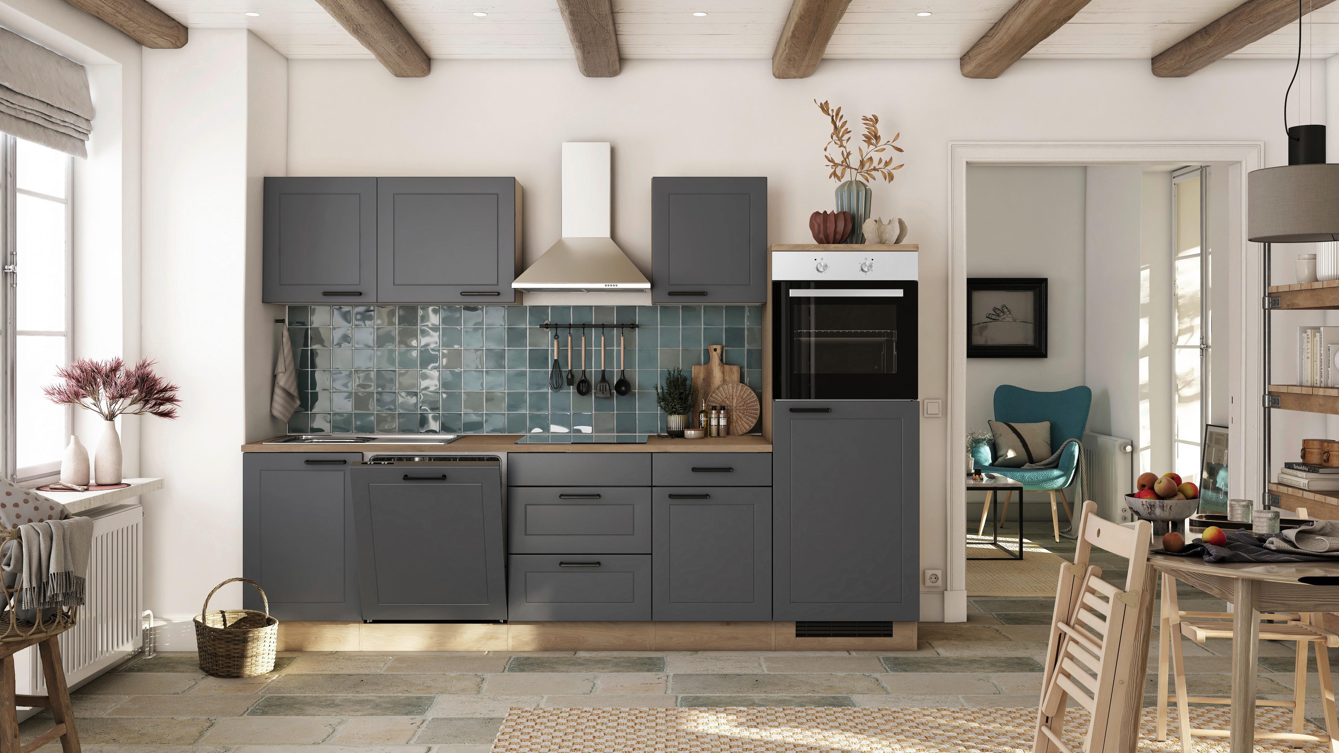 Kuhinjski Blok Z Aparati Romeo, Antracit, Barva Hrasta - črna/barve hrasta, Basics, kovina/leseni material (280cm) - FlexWell