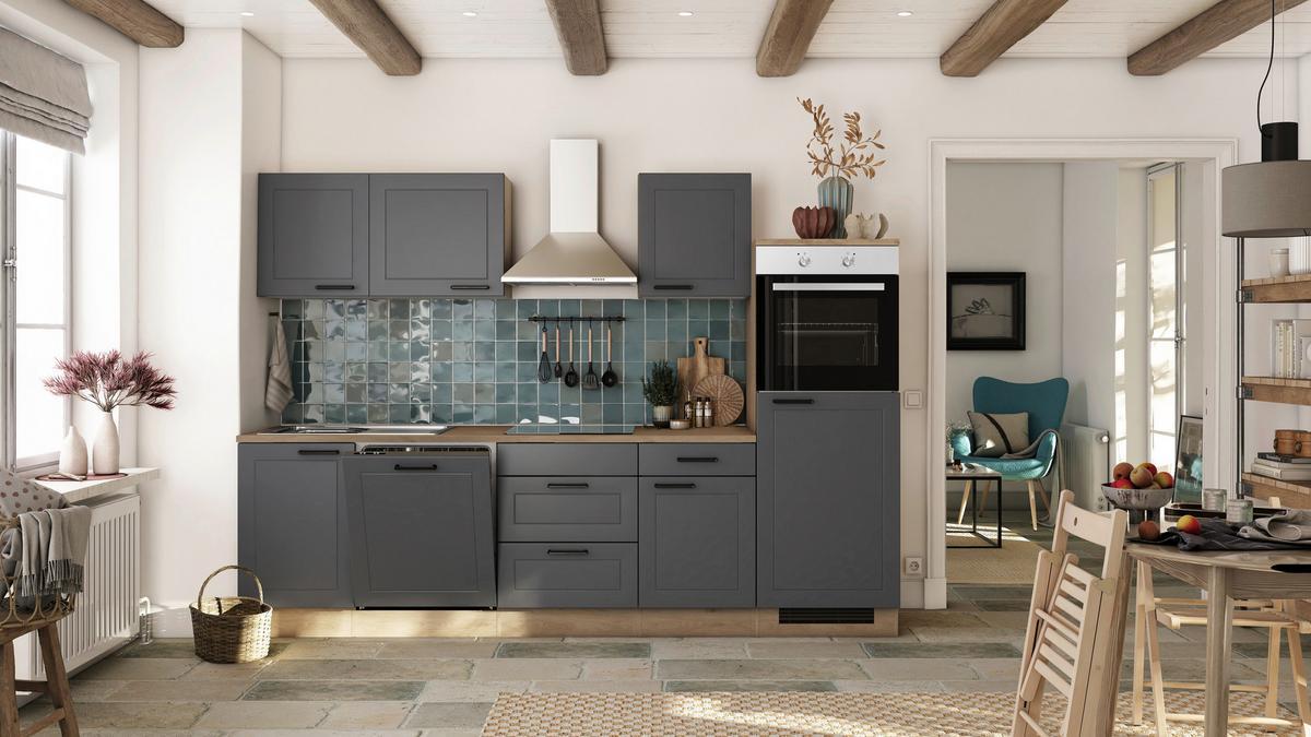 Kuhinjski Blok Z Aparati Romeo, Antracit, Barva Hrasta - črna/barve hrasta, Basics, kovina/leseni material (280cm) - FlexWell