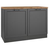 Spülenunterschrank Meran ca. 120x86x60 Grau/Eiche - Eiche Wotan/Schwarz, LIFESTYLE, Holzwerkstoff/Metall (120/86/60cm) - Held